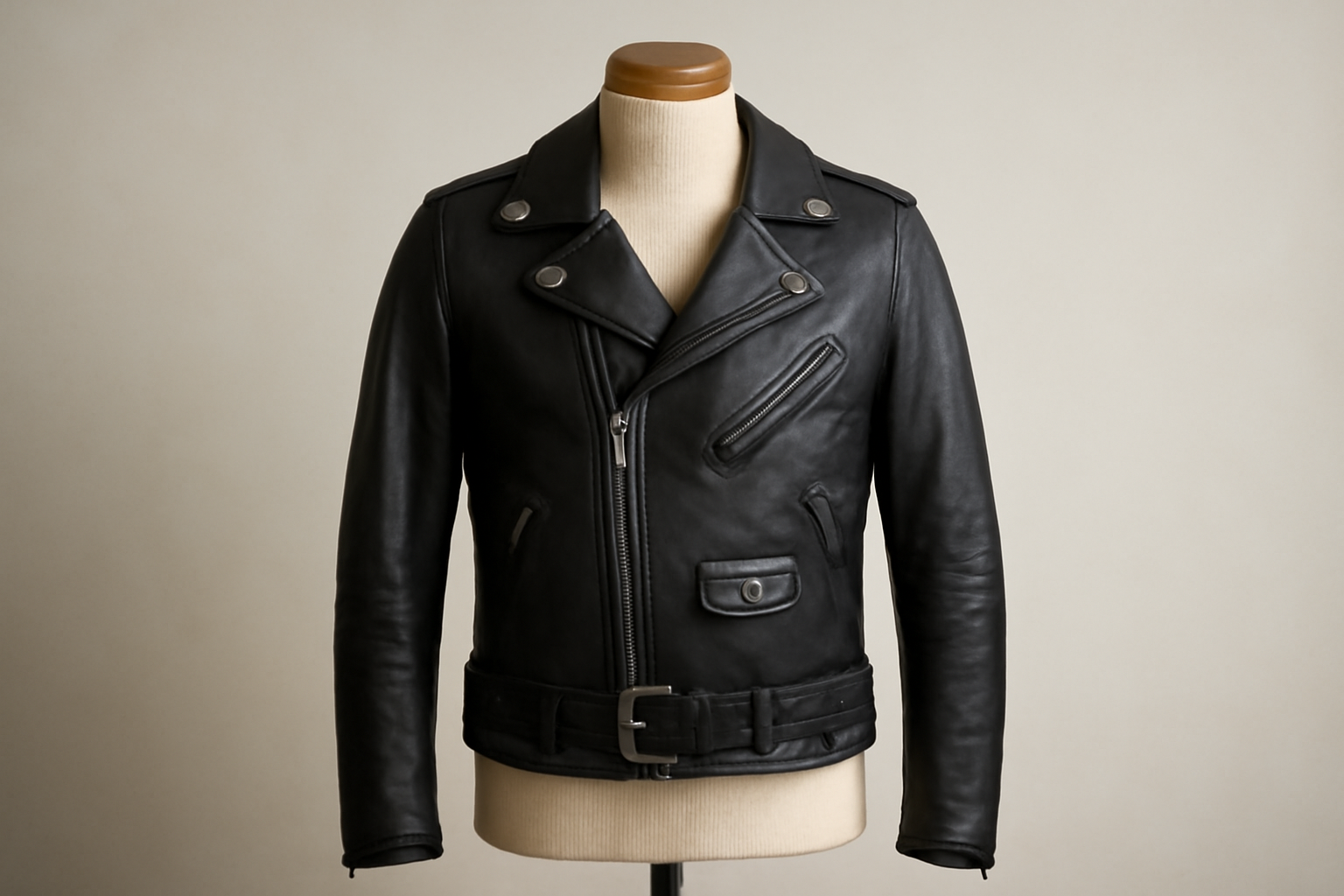 perfecto en cuir exposé sur mannequin simple