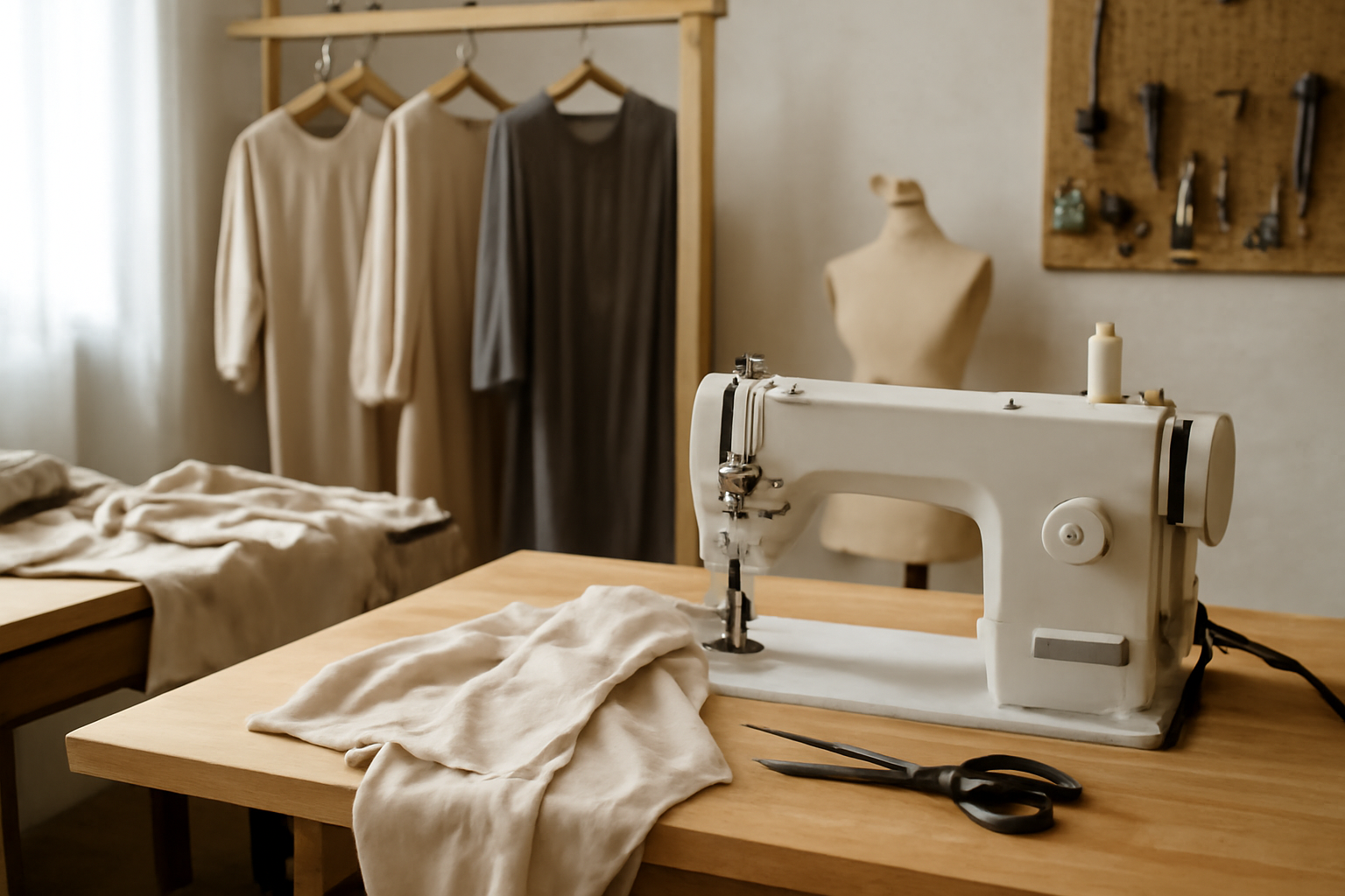 atelier couture avec machine et vetements en cours