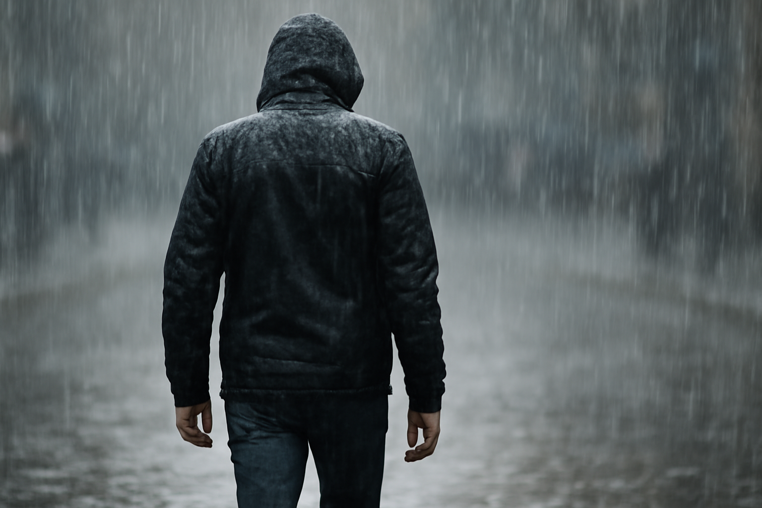 personne marchant sous la pluie en blouson
