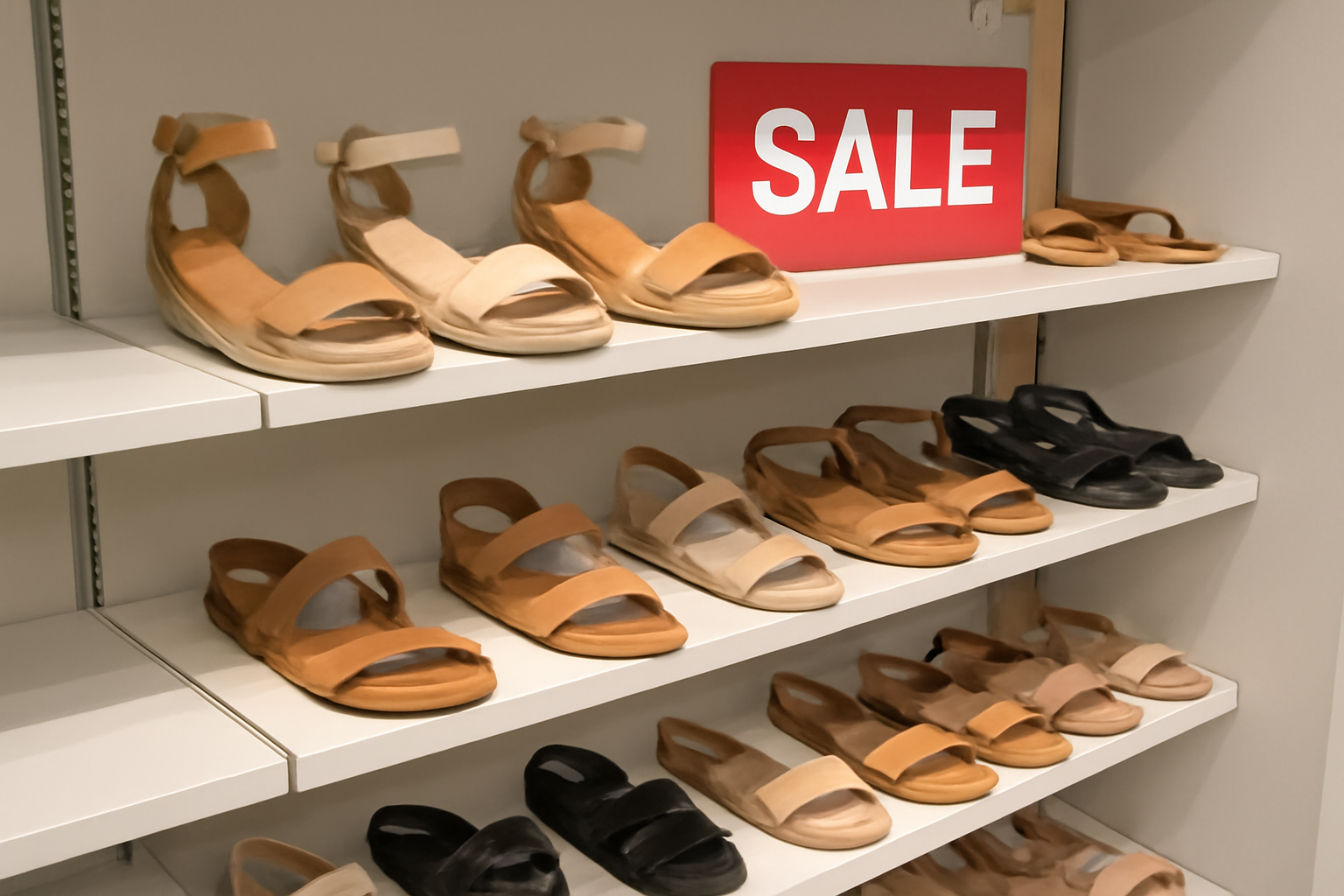 rayon de chaussures d'été réduites en boutique