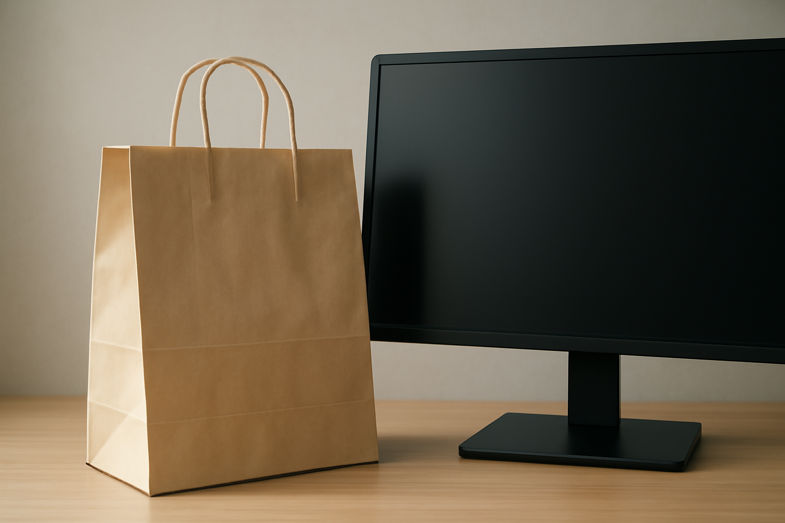 sac de shopping posé à côté d'un écran