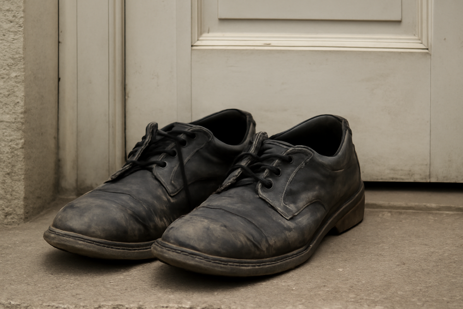 chaussures deformees pres d une porte d entree