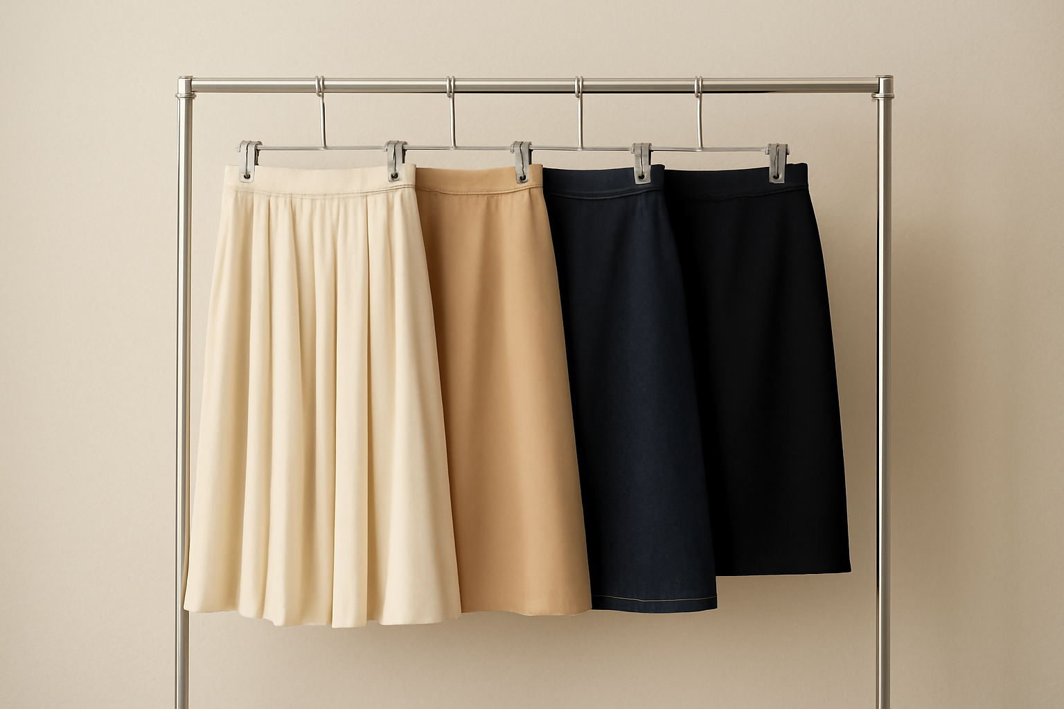 différentes longueurs de jupes suspendues côte à côte