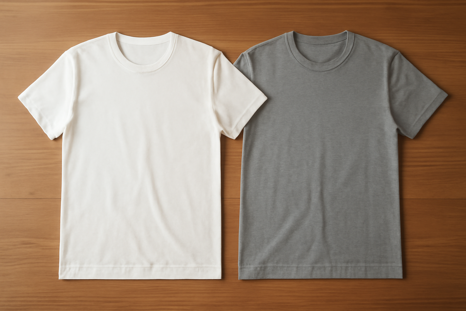 deux t-shirts poses cote a cote sur table