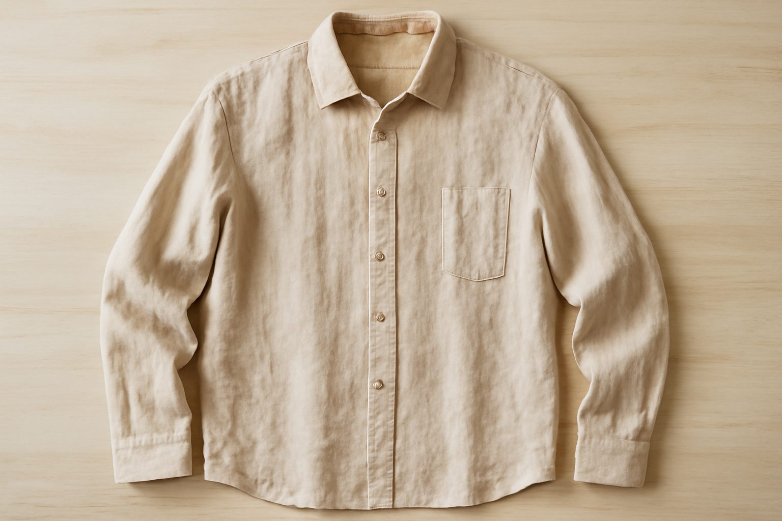 chemise en lin étalée sur une table claire