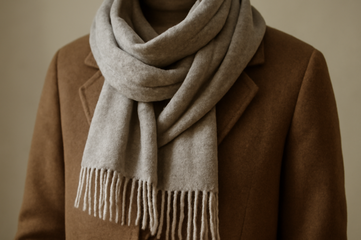 écharpe en laine drapée sur un manteau