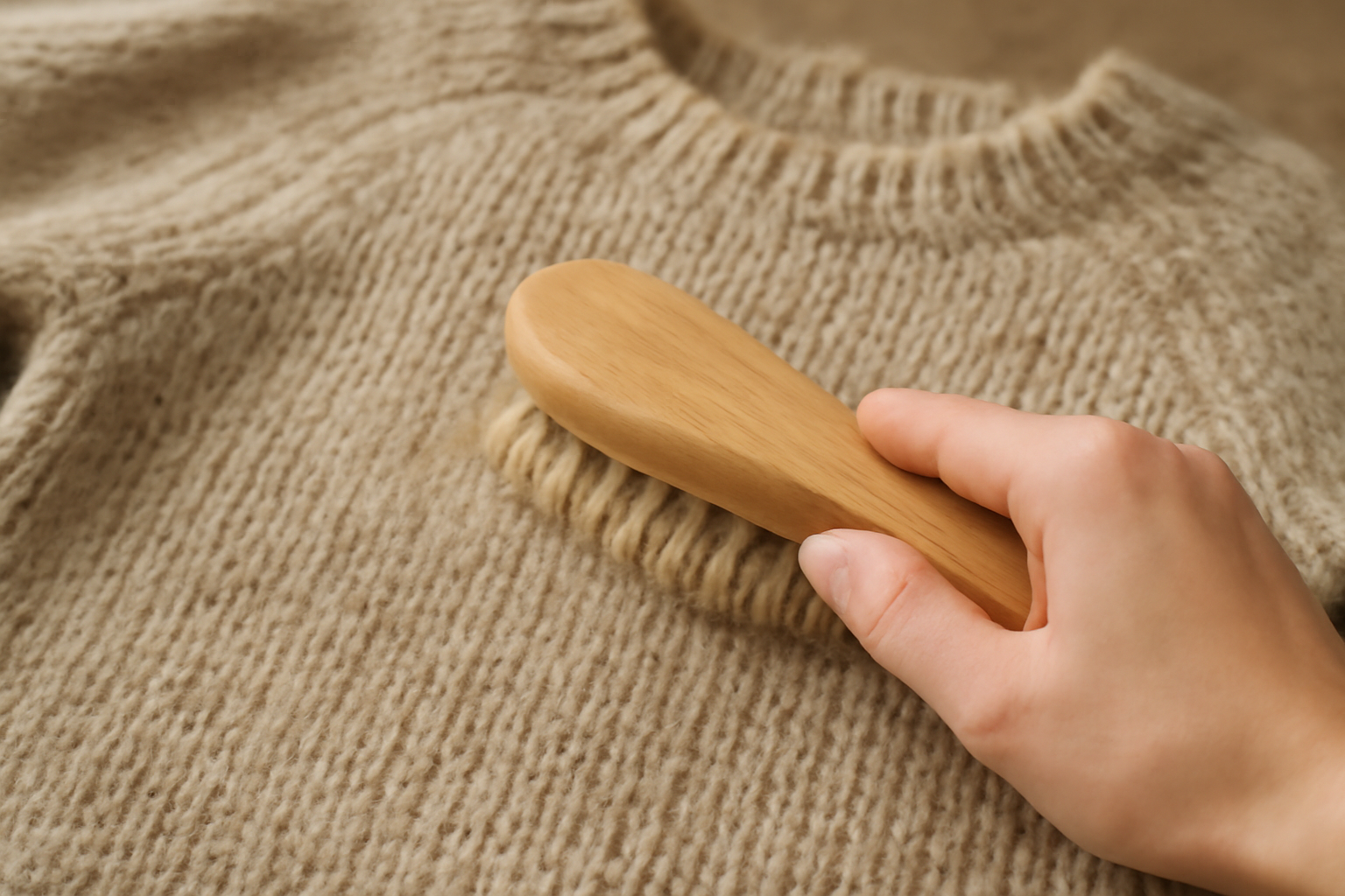 main brossant doucement un pull en laine