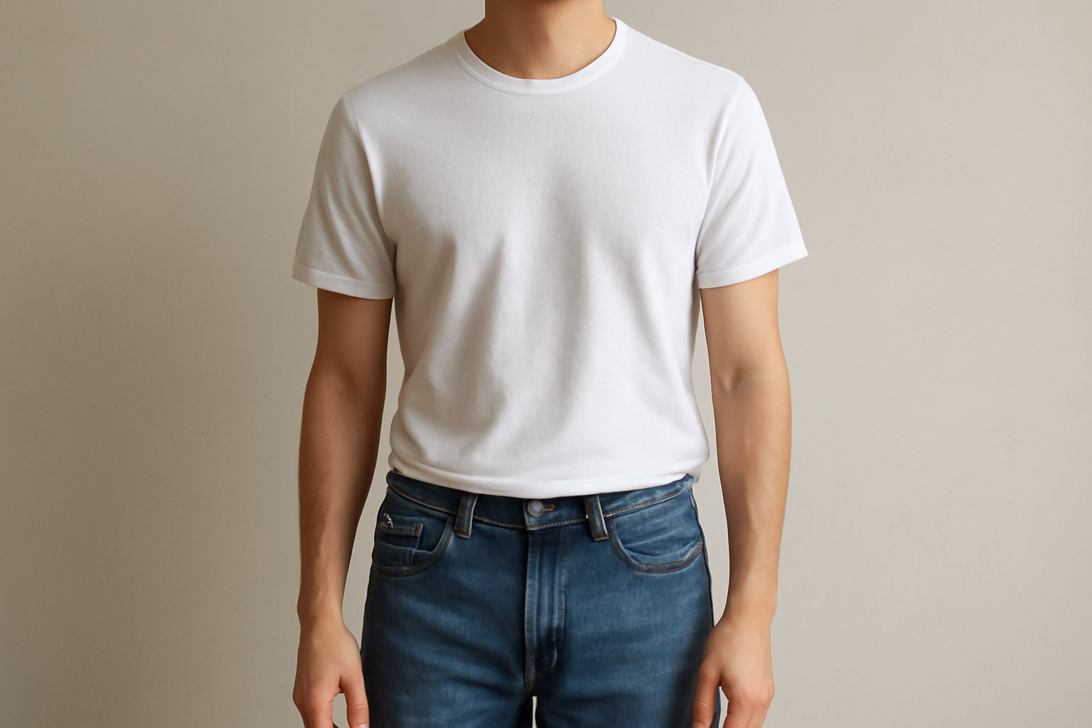 personne portant jean et t-shirt basiques