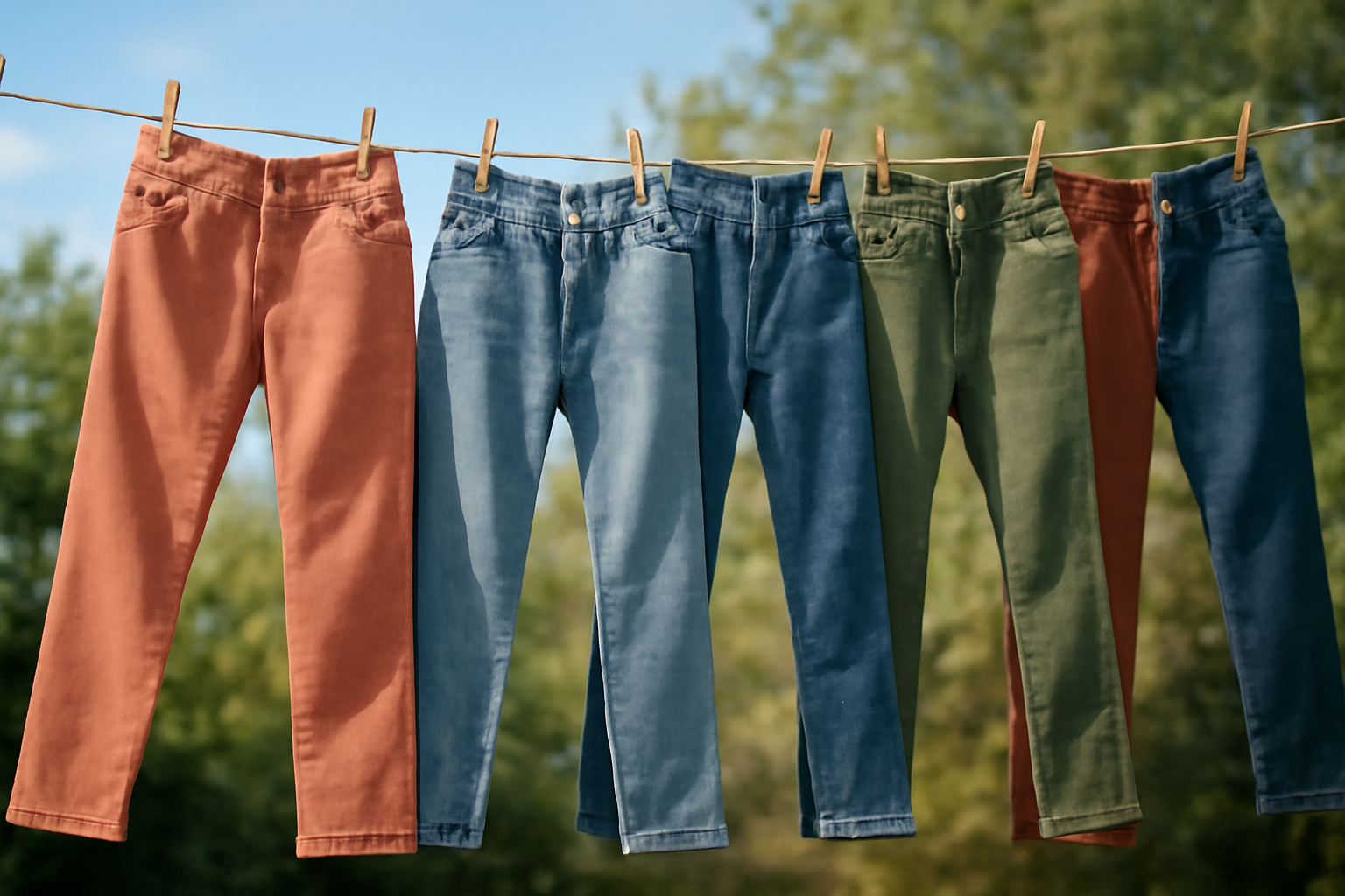 etendage de jeans colores au soleil