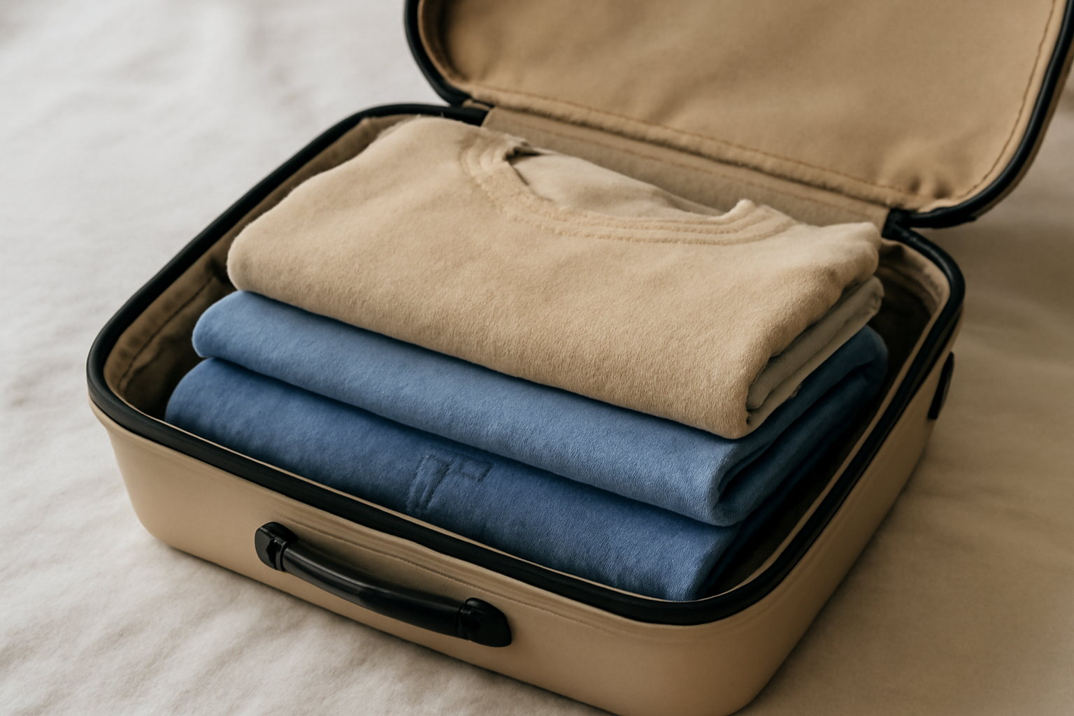 quelques vêtements pliés dans une petite valise