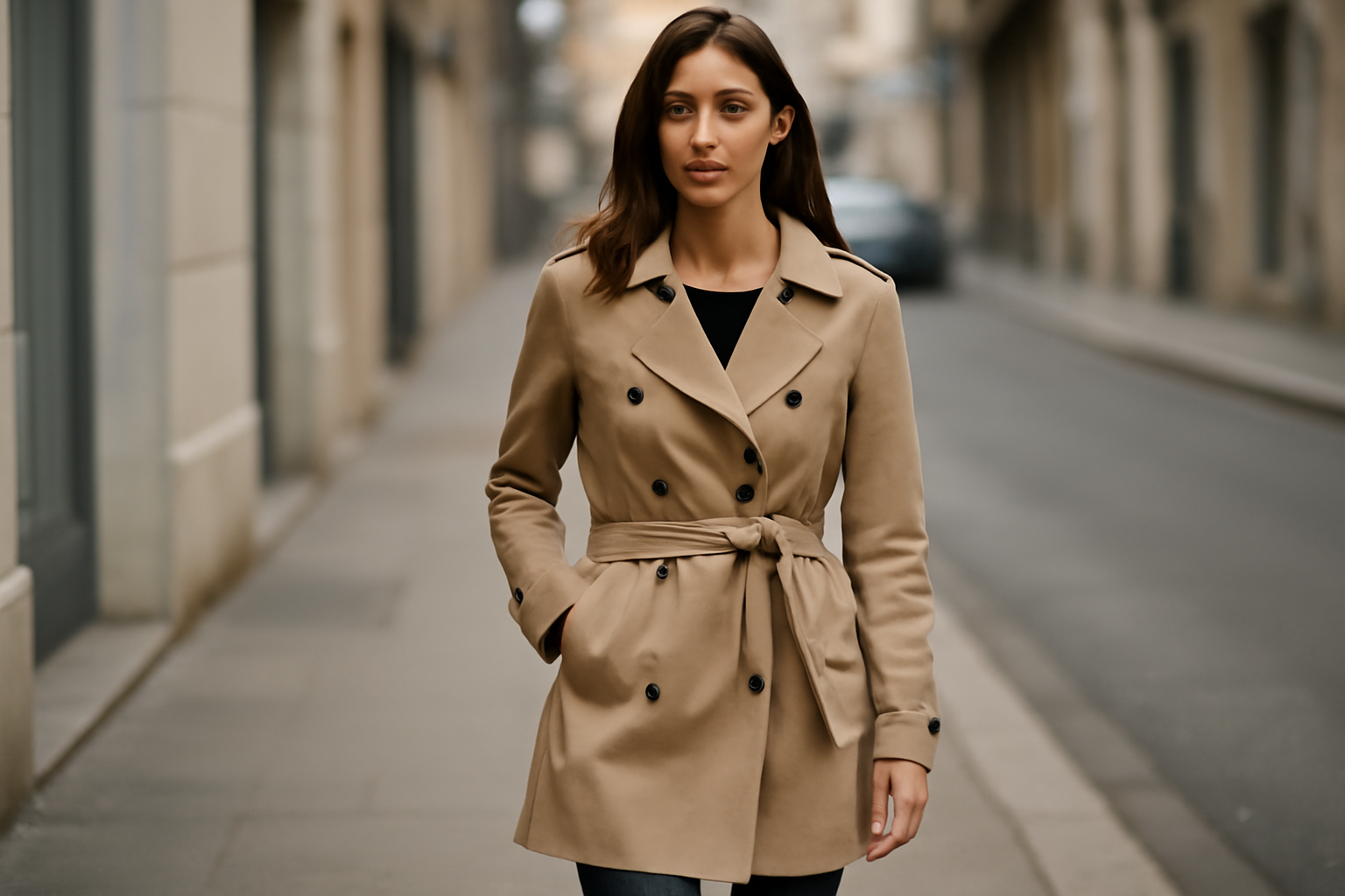 femme portant un trench leger en rue