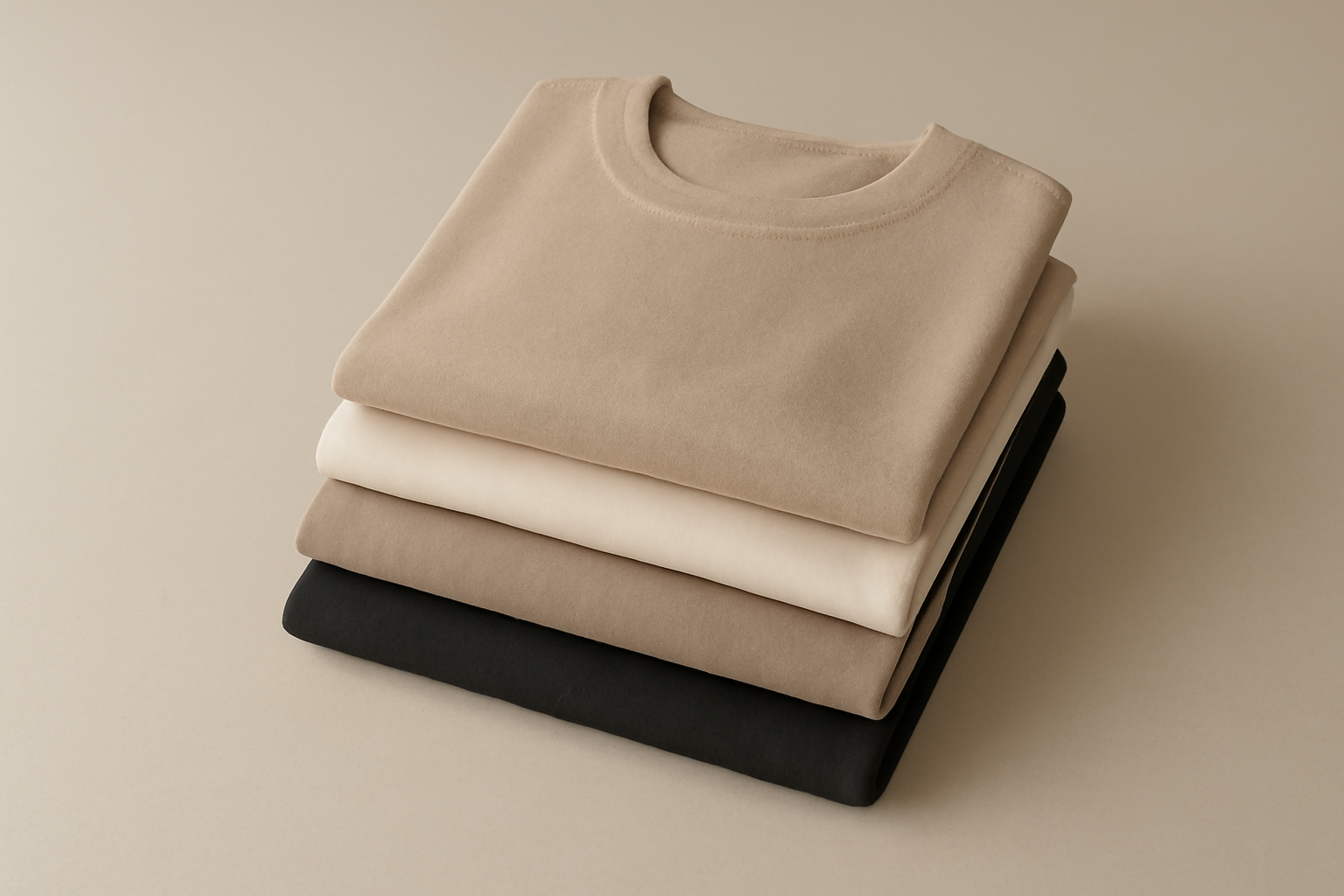 ensemble minimaliste de vêtements pliés sur table