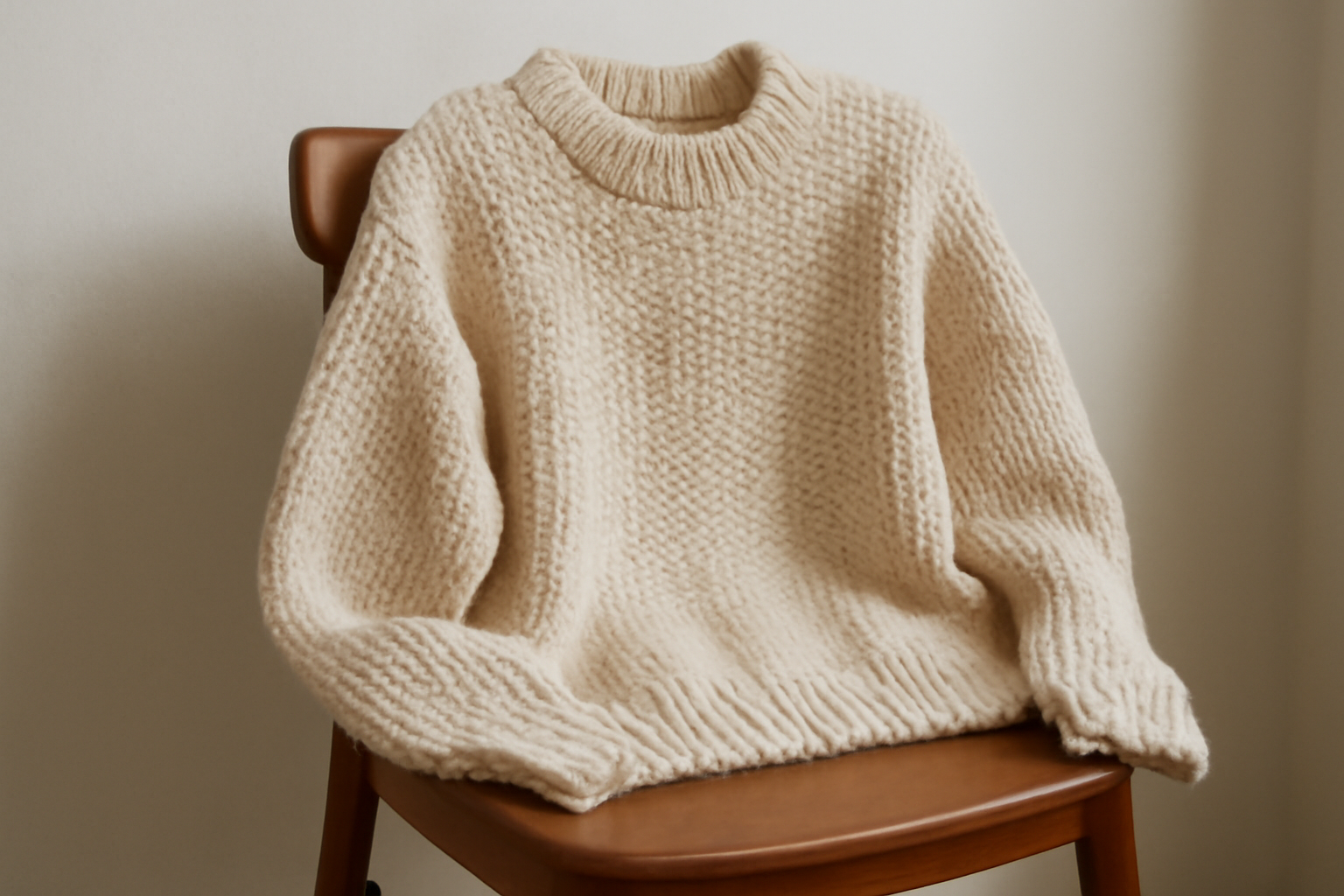 pull en laine posé sur une chaise