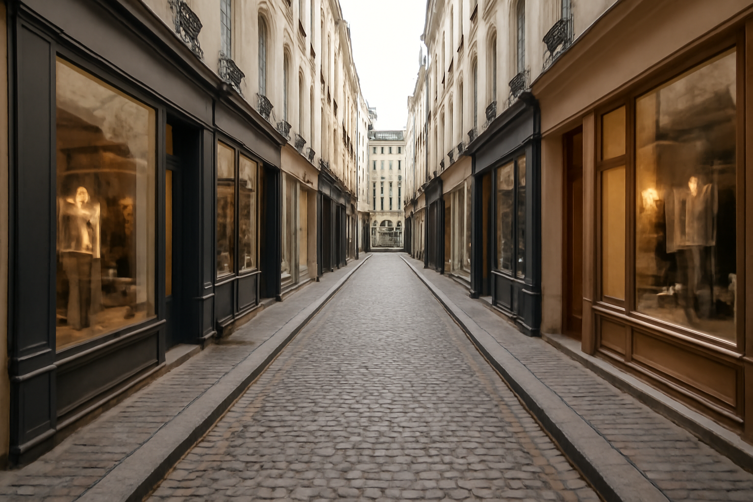 rue commerçante pavée avec vitrines