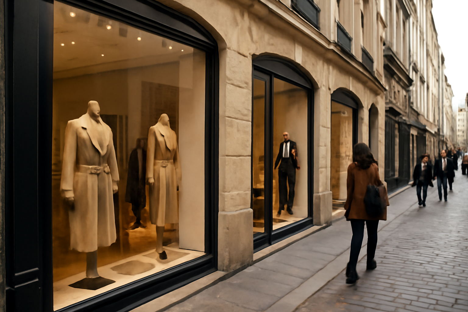 rue commerçante avec vitrines de créateurs