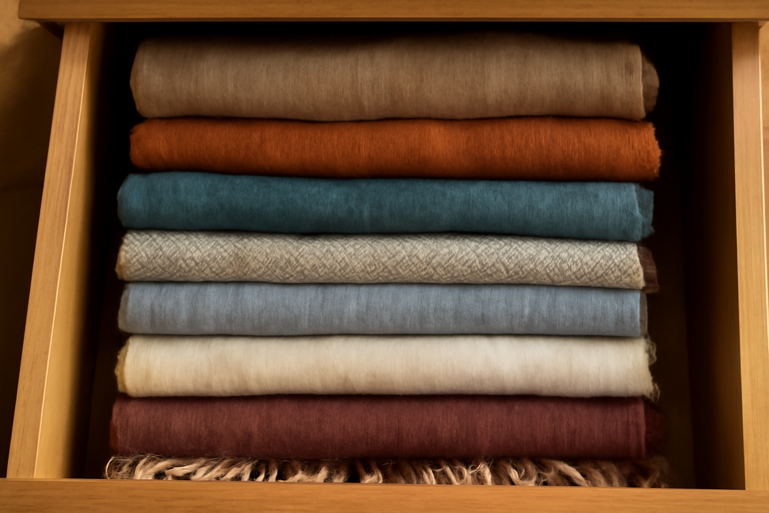 pile de foulards pliés dans un tiroir