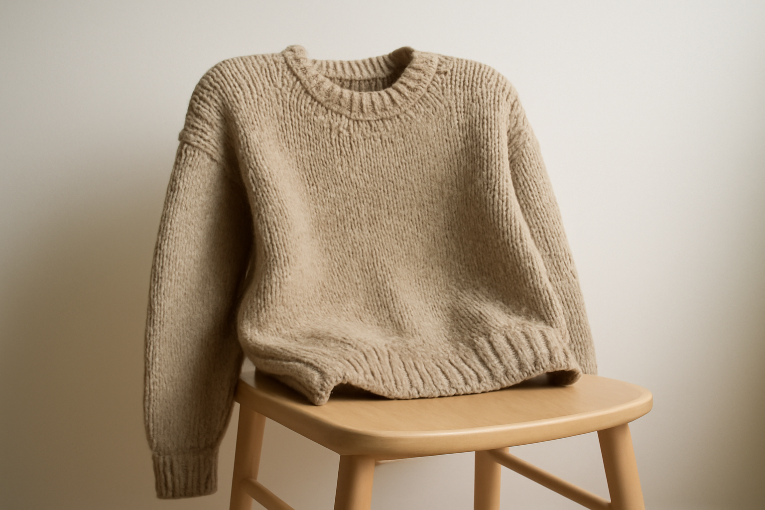 pull tricot posé sur une chaise claire