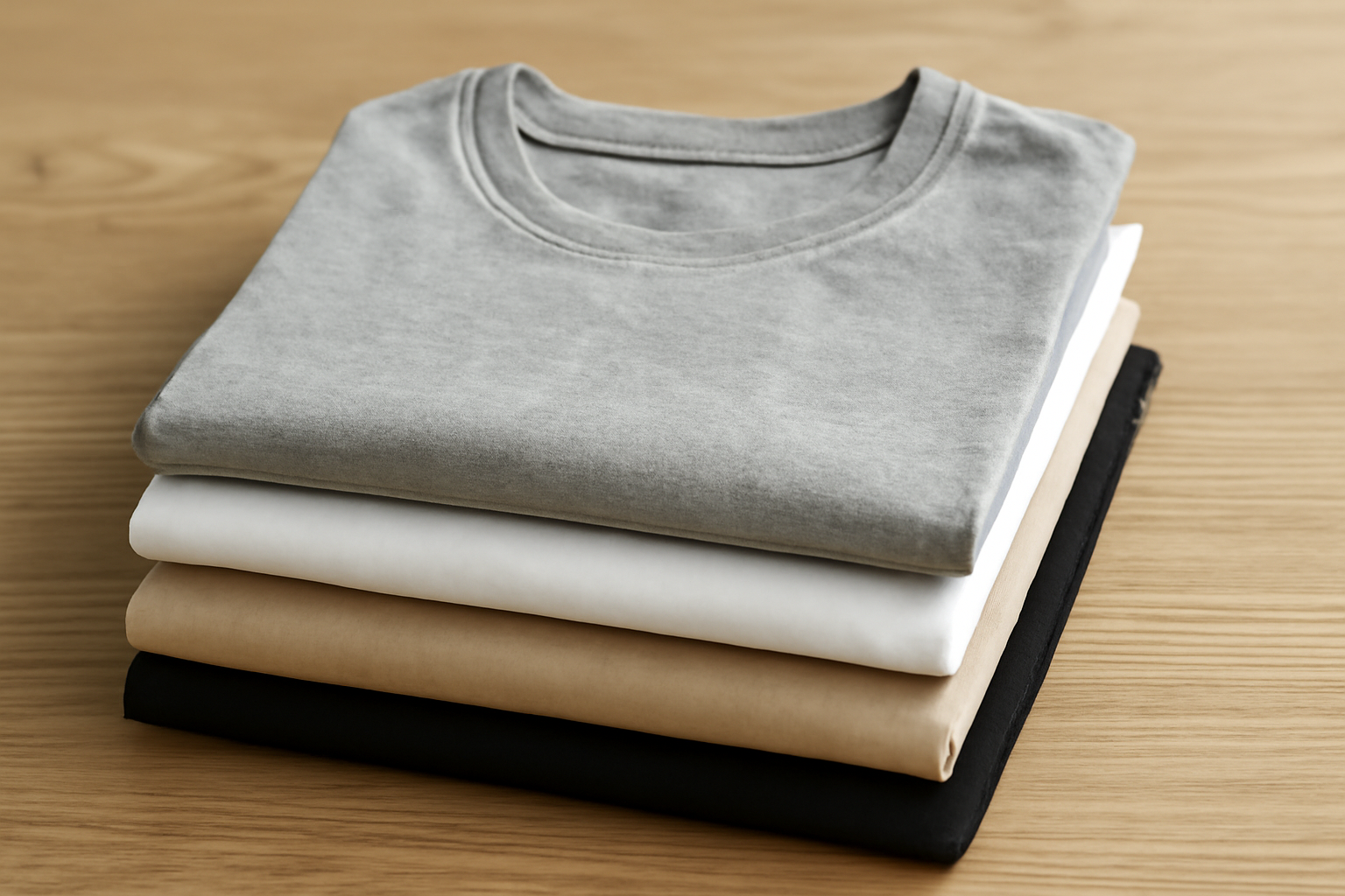 t-shirts basiques plies sur table