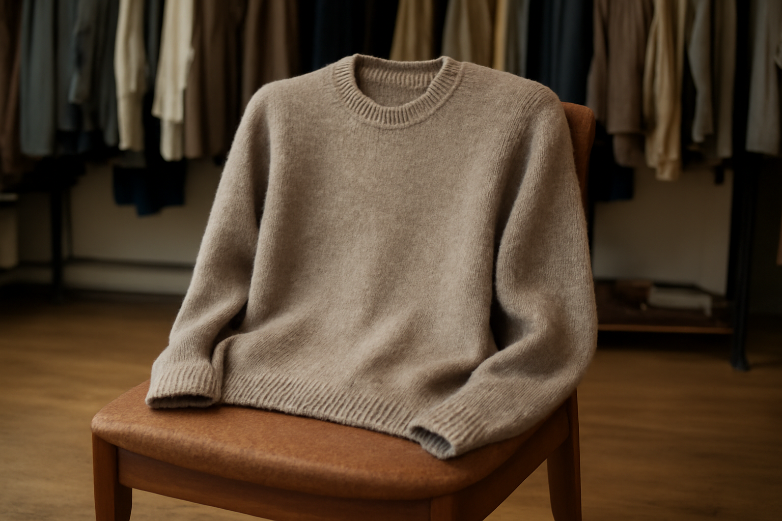 pull posé sur une chaise en boutique