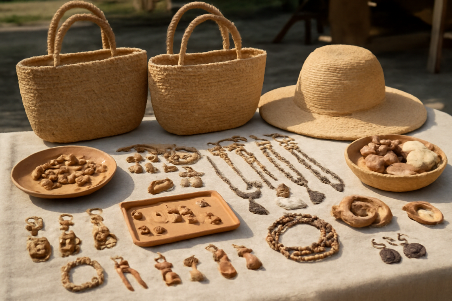 étalage d'accessoires artisanaux en plein air