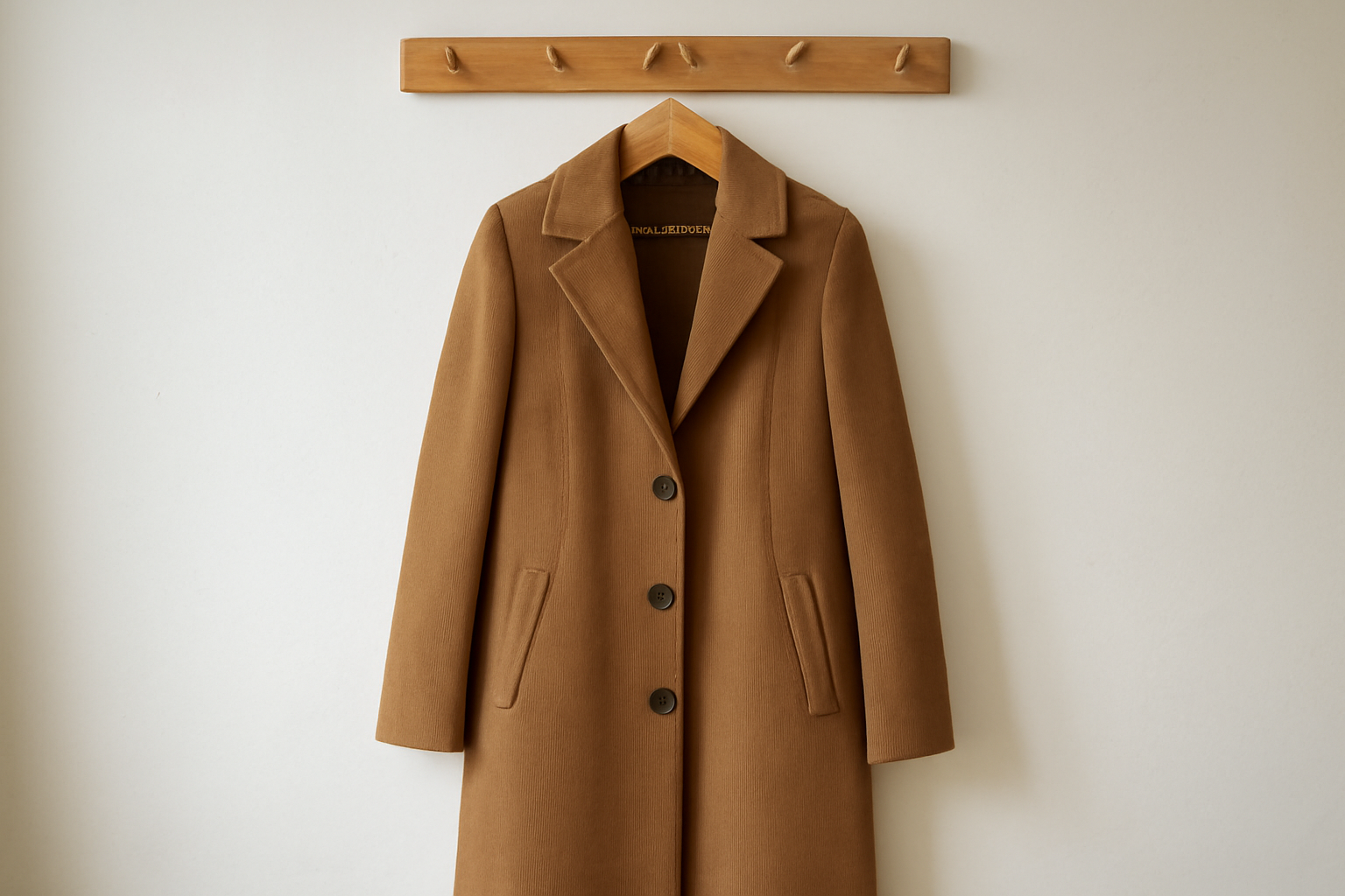manteau long suspendu sur porte manteau
