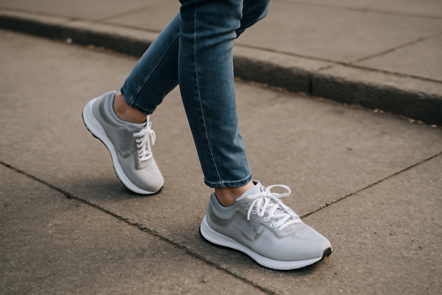 personne marchant en baskets sur trottoir