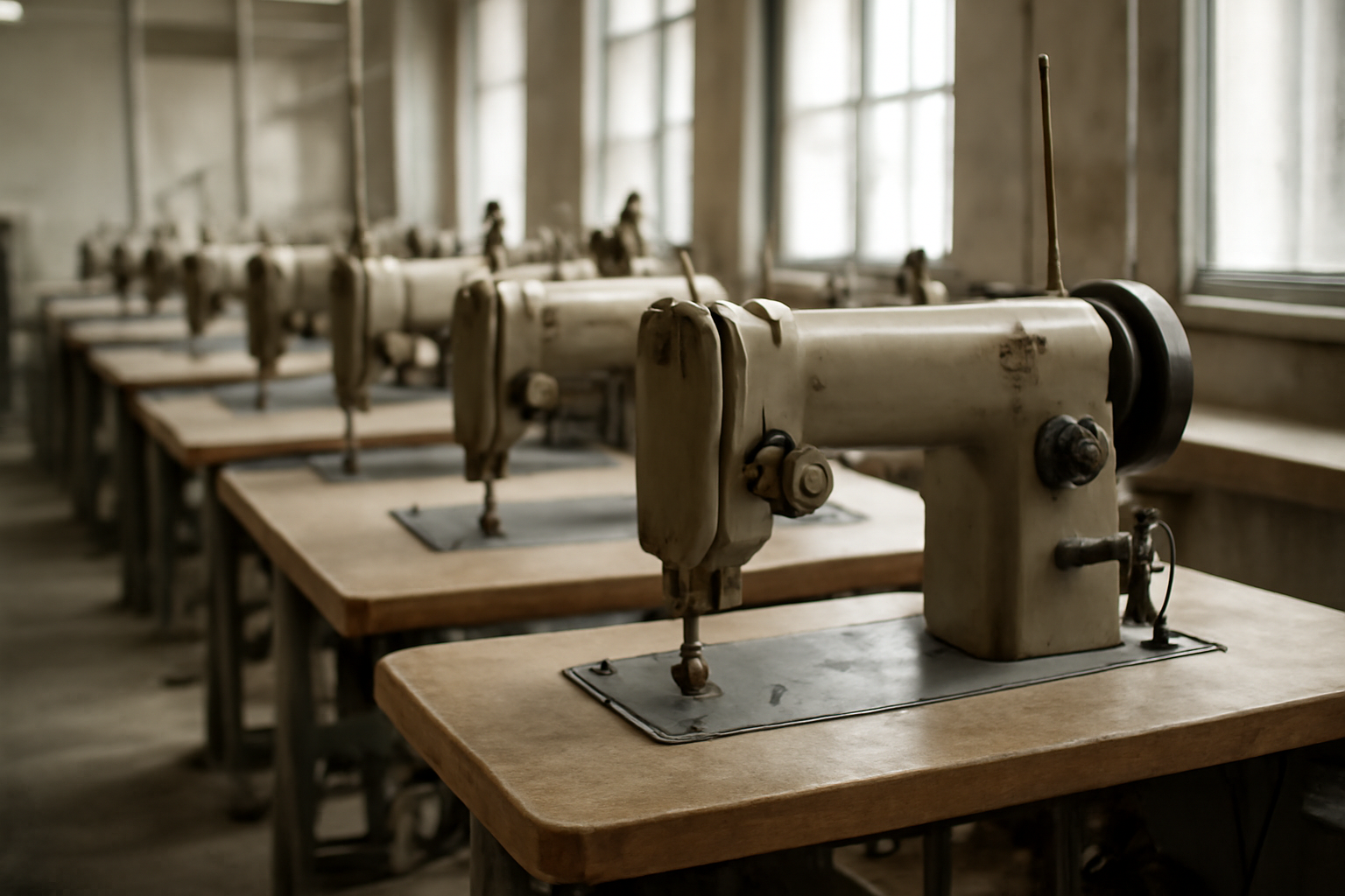 machines à coudre alignées dans atelier