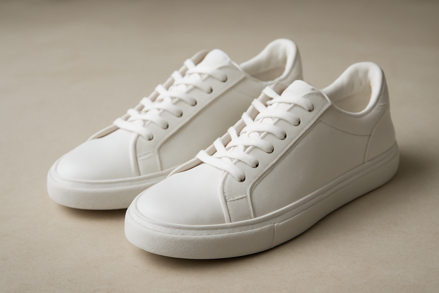 paire de baskets blanches sur sol neutre
