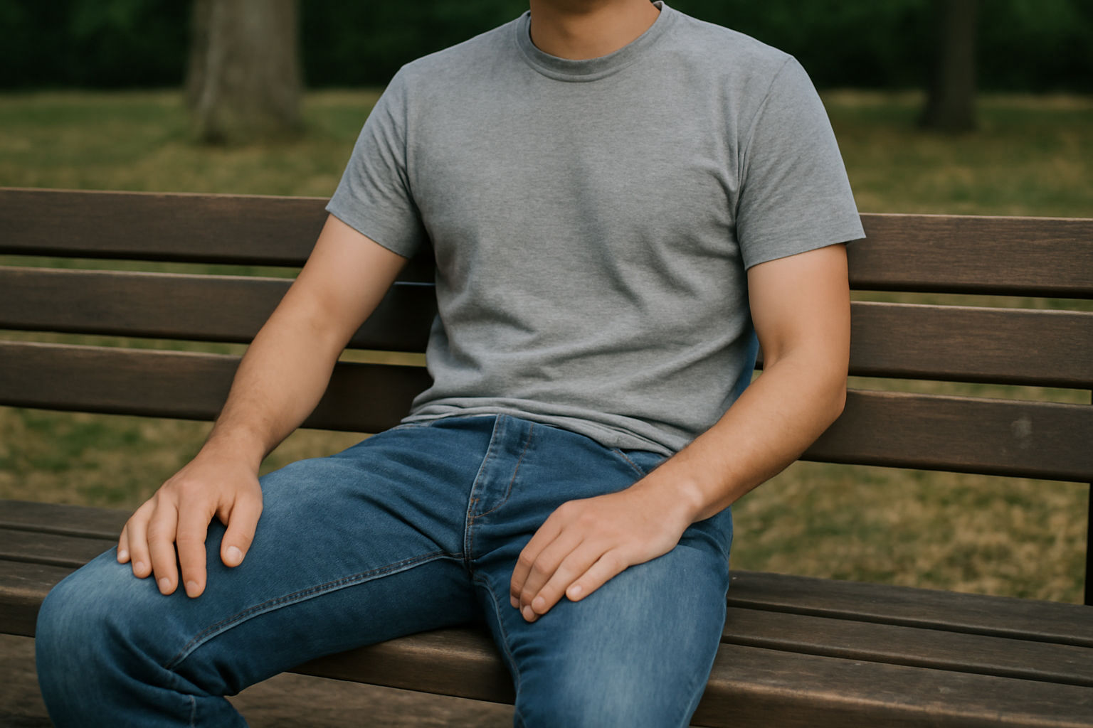 personne portant jean et t-shirt sur un banc