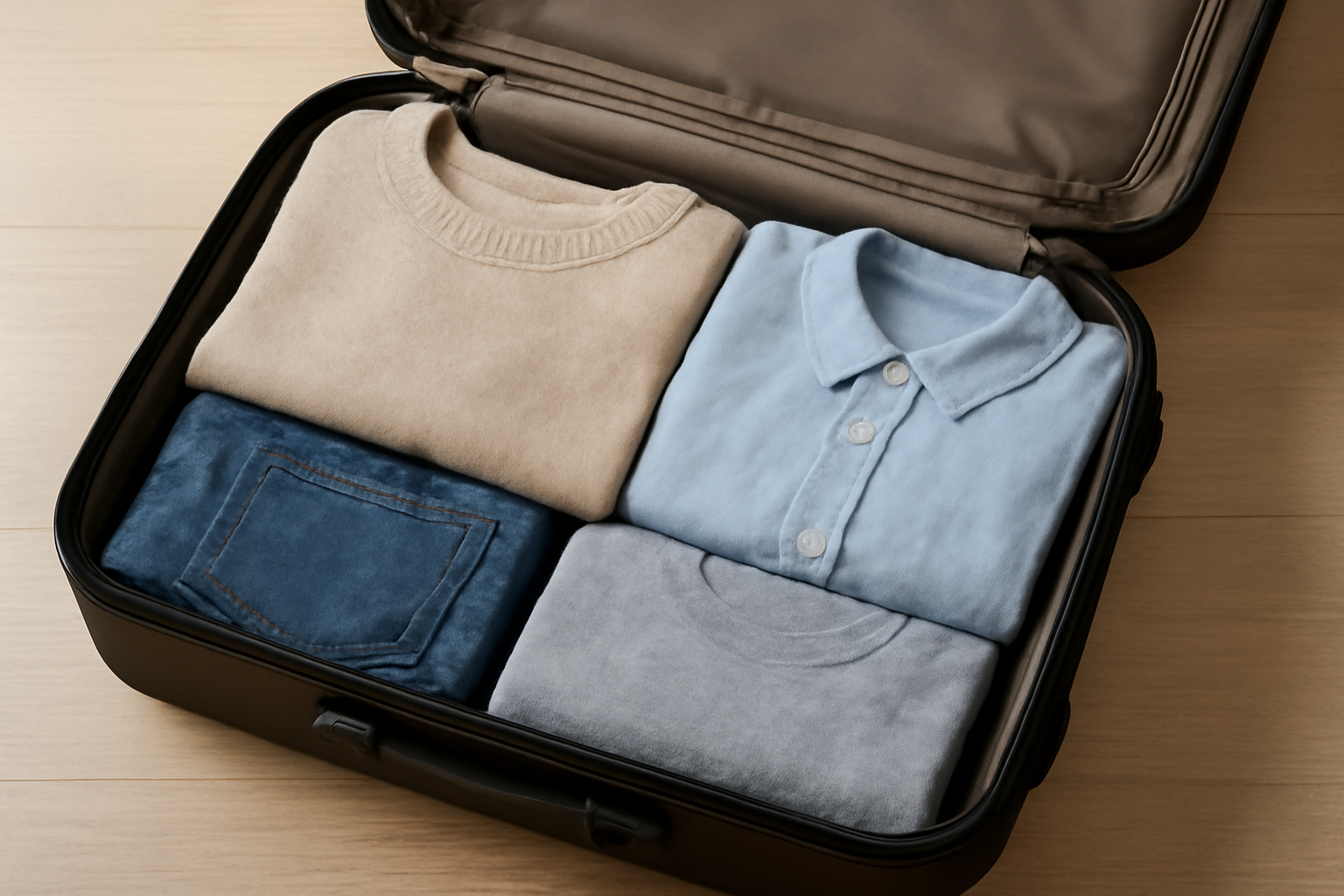 valise ouverte avec quelques vêtements pliés