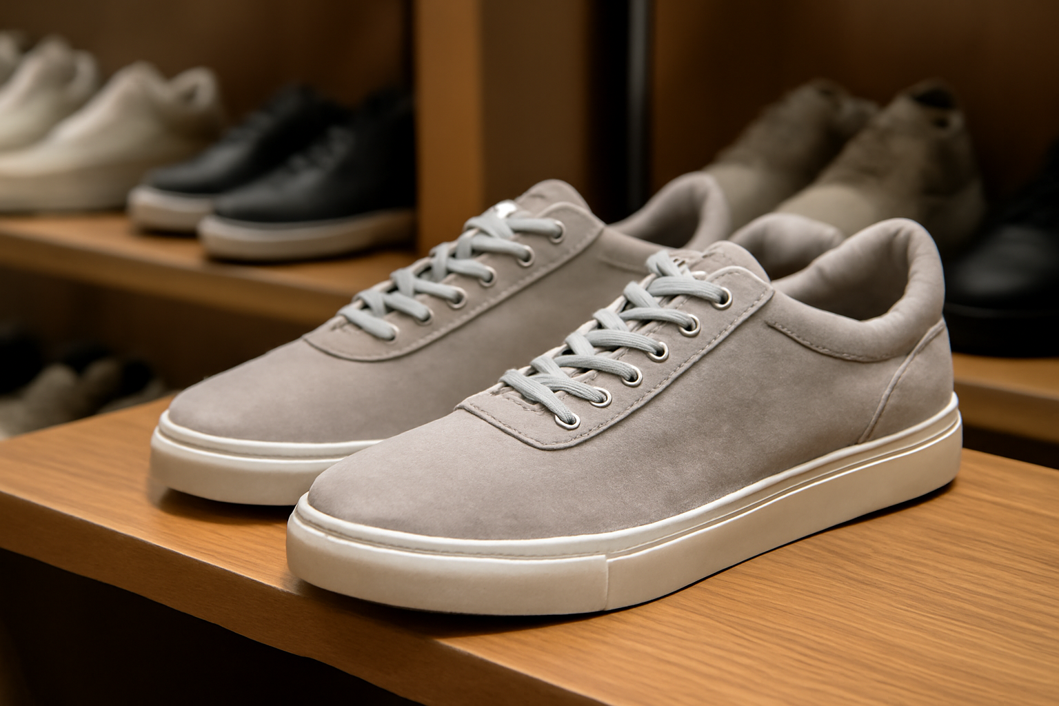 paire de baskets posée sur étagère boutique