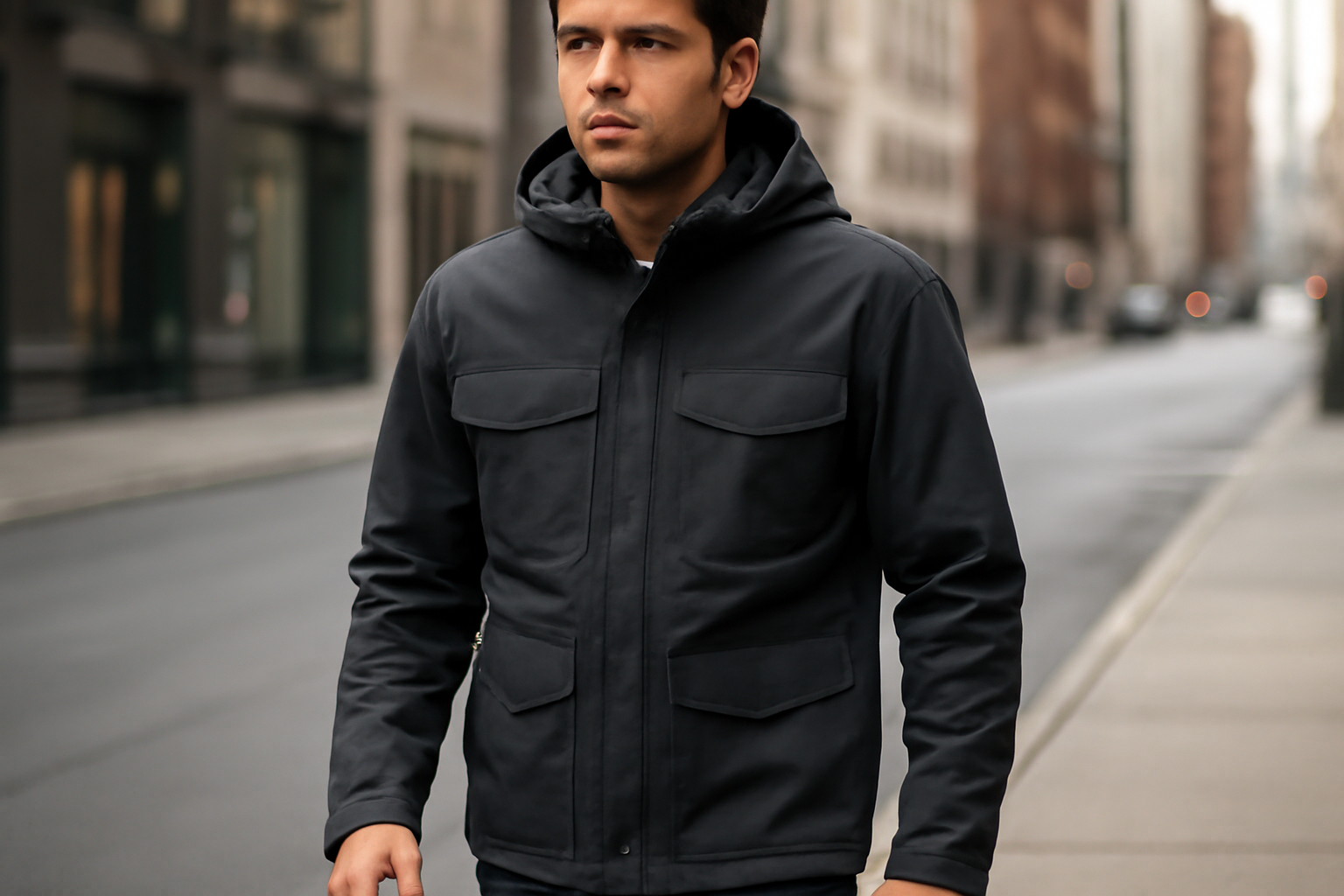 personne portant une veste urbaine en rue