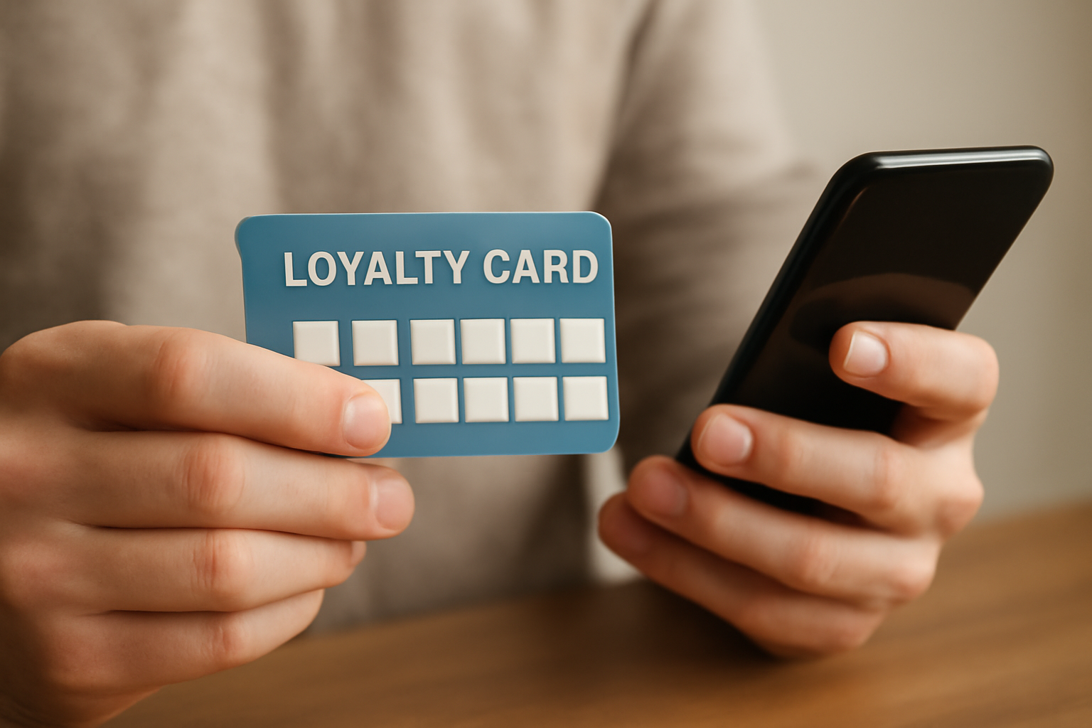 mains tenant carte de fidélité et smartphone