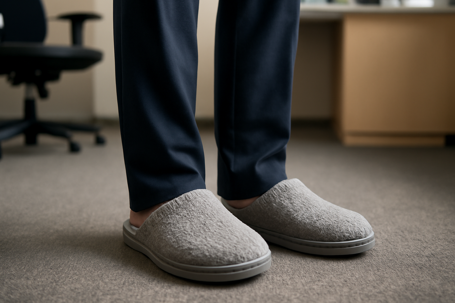 magasindemode-chausson-pour-travail-debout personne debout portant chaussons confortables au travail