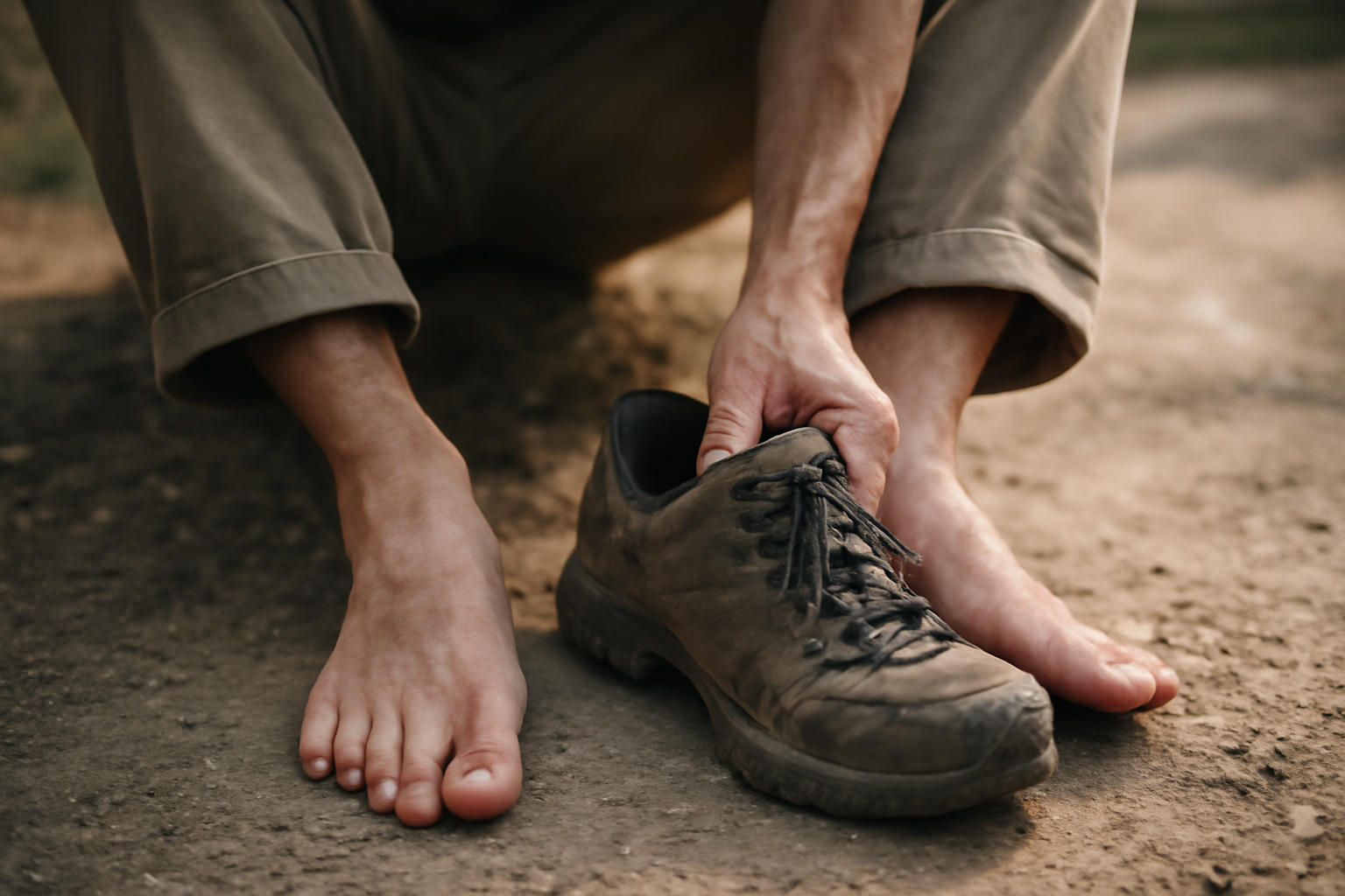 personne retirant chaussures après longue marche