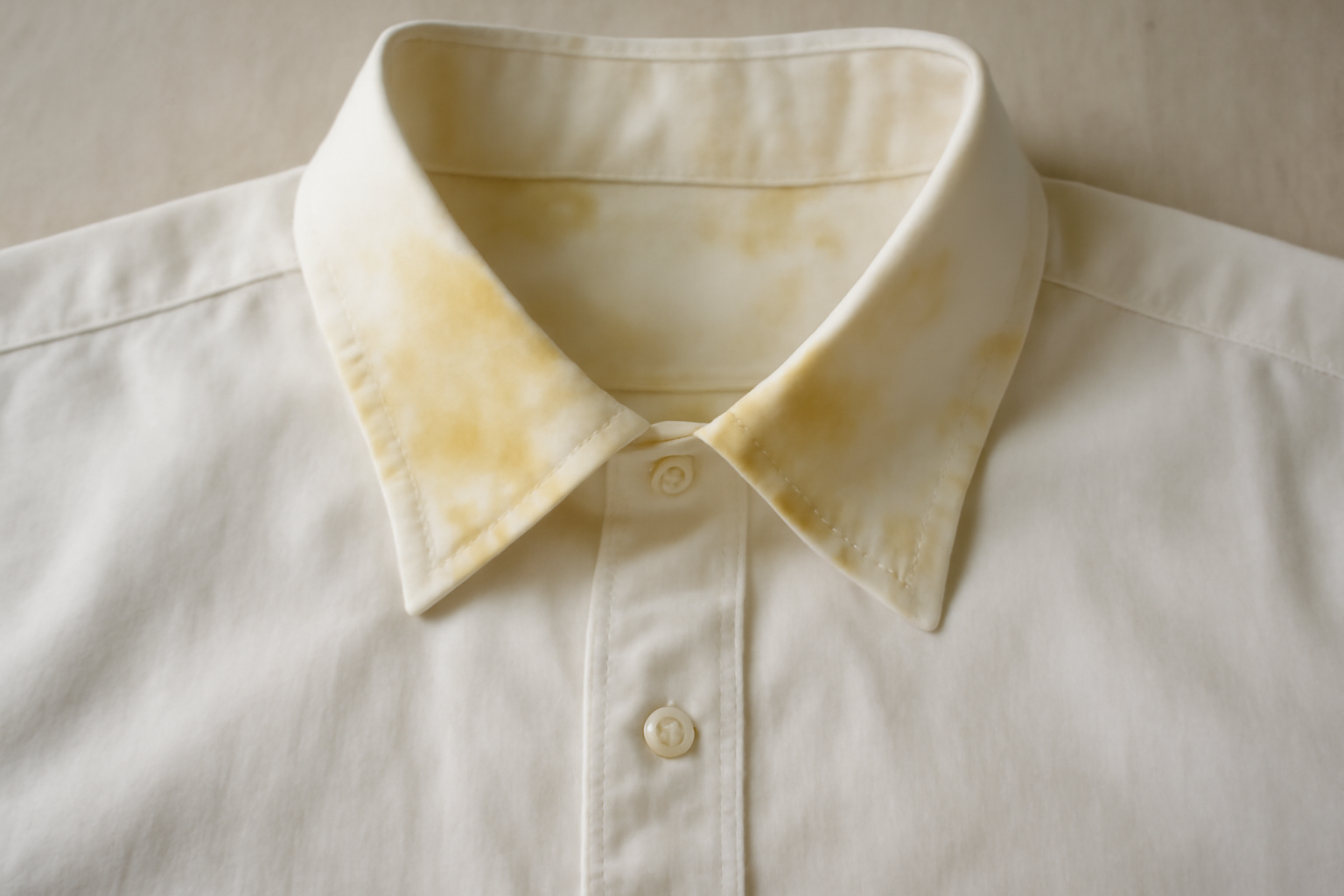 chemise blanche avec taches jaunes au col