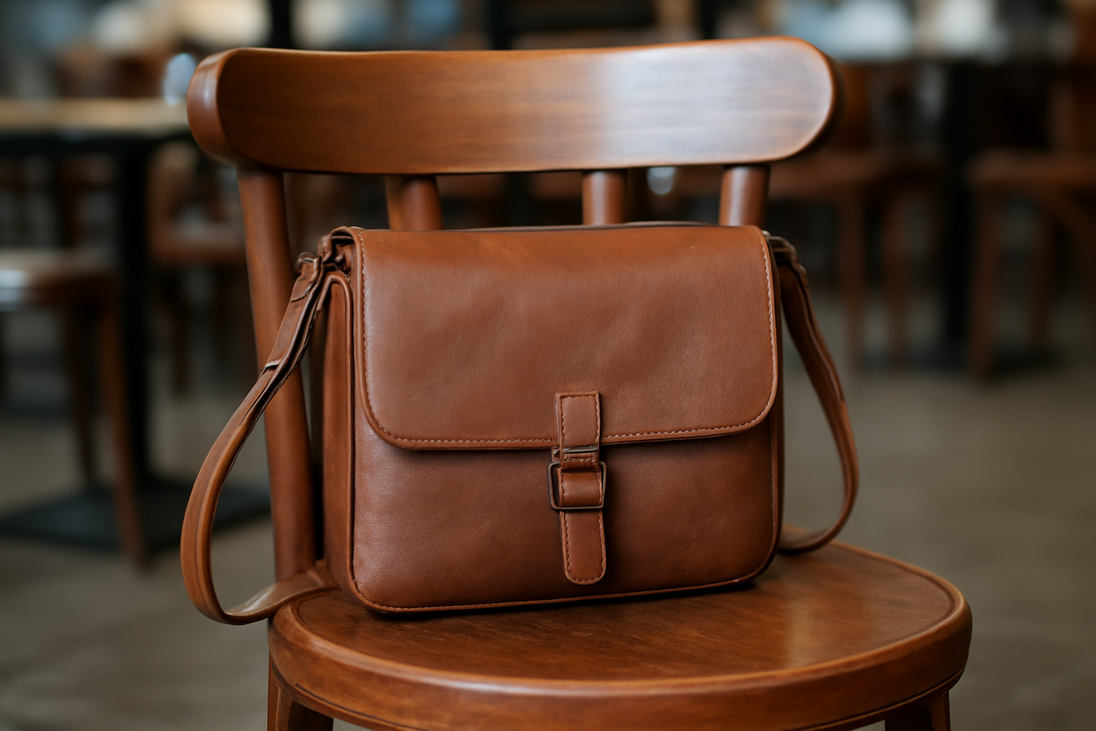 sac bandoulière posé sur chaise de café
