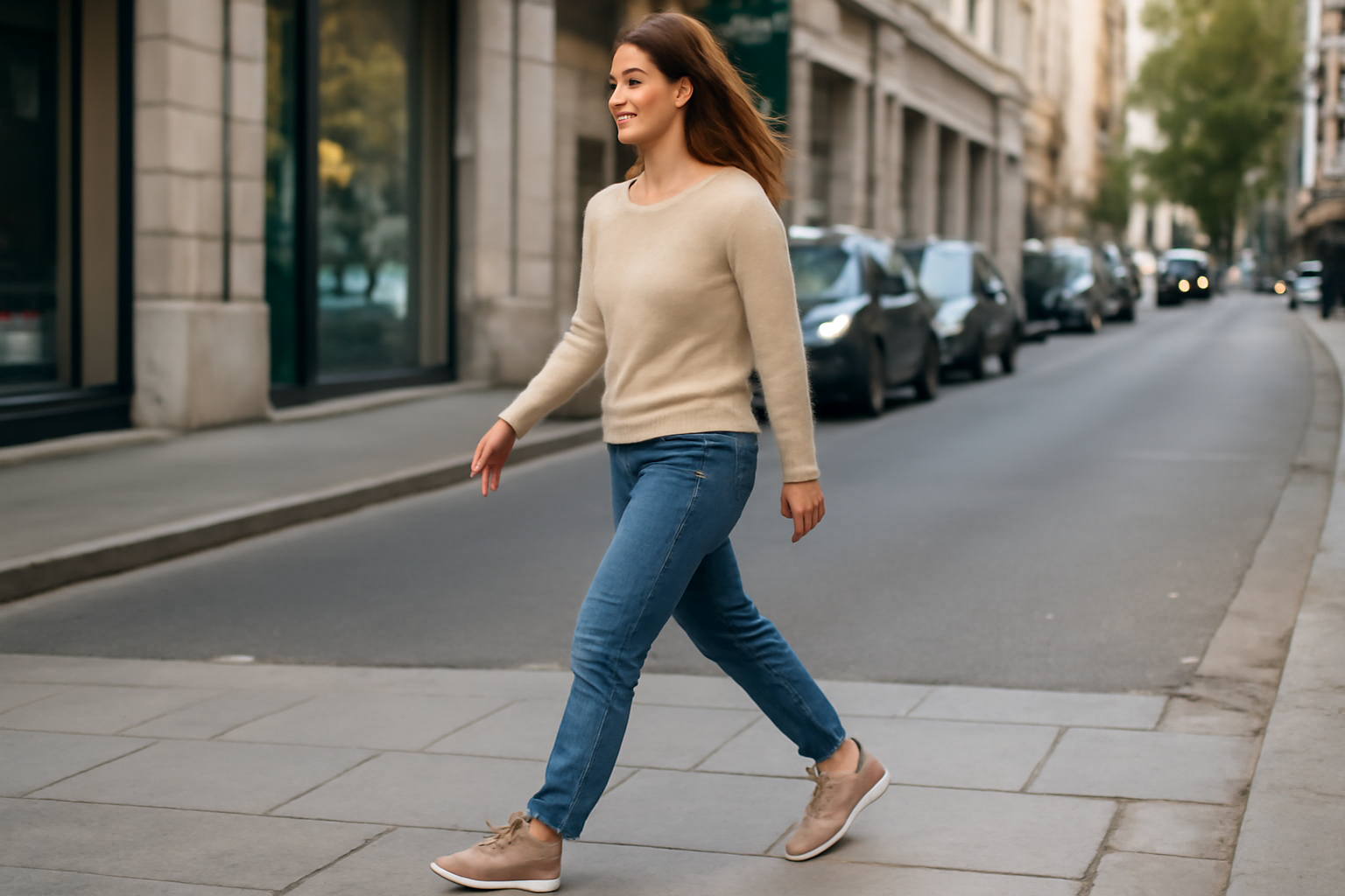femme marchant en chaussures confortables en ville