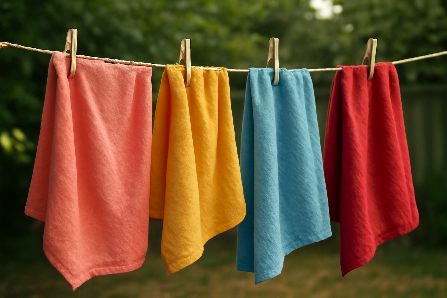 linge coloré posé sur une corde à linge