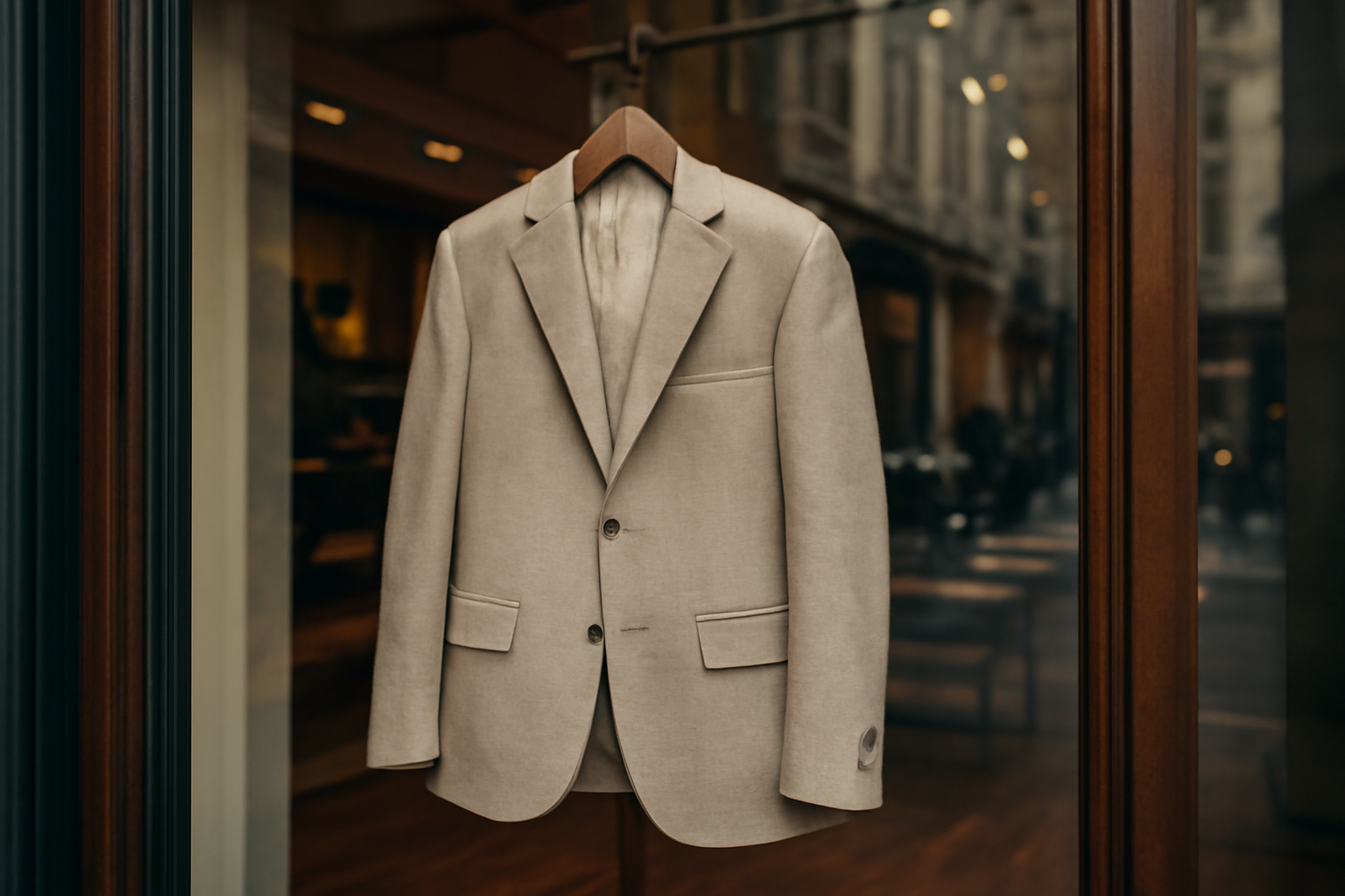 vitrine boutique avec blazer élégant suspendu