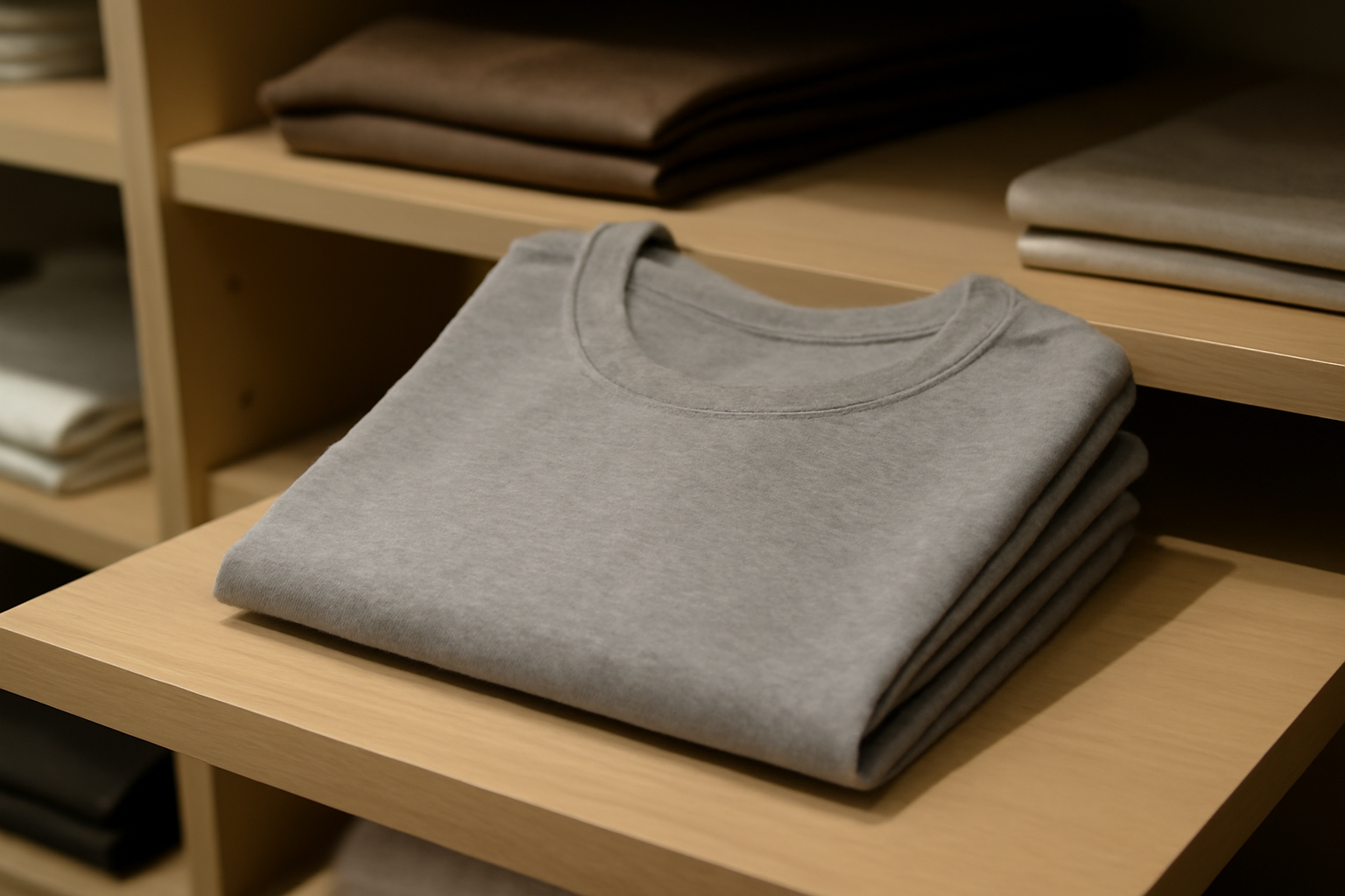 t-shirt simple plié sur étagère boutique