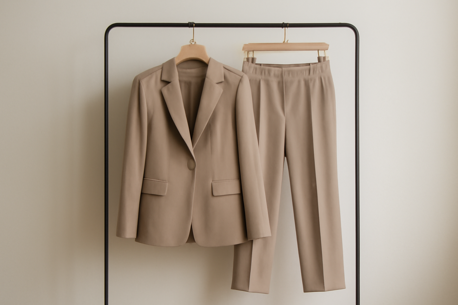 magasindemode-maje-pieces-durables vetement chic suspendu sur un portique minimaliste