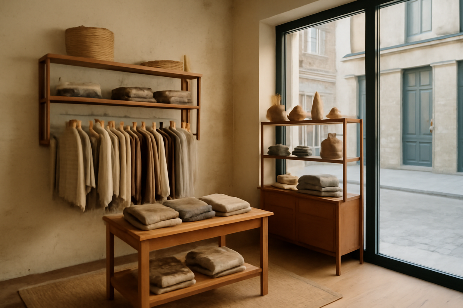intérieur petite boutique à côté d'une grande vitrine