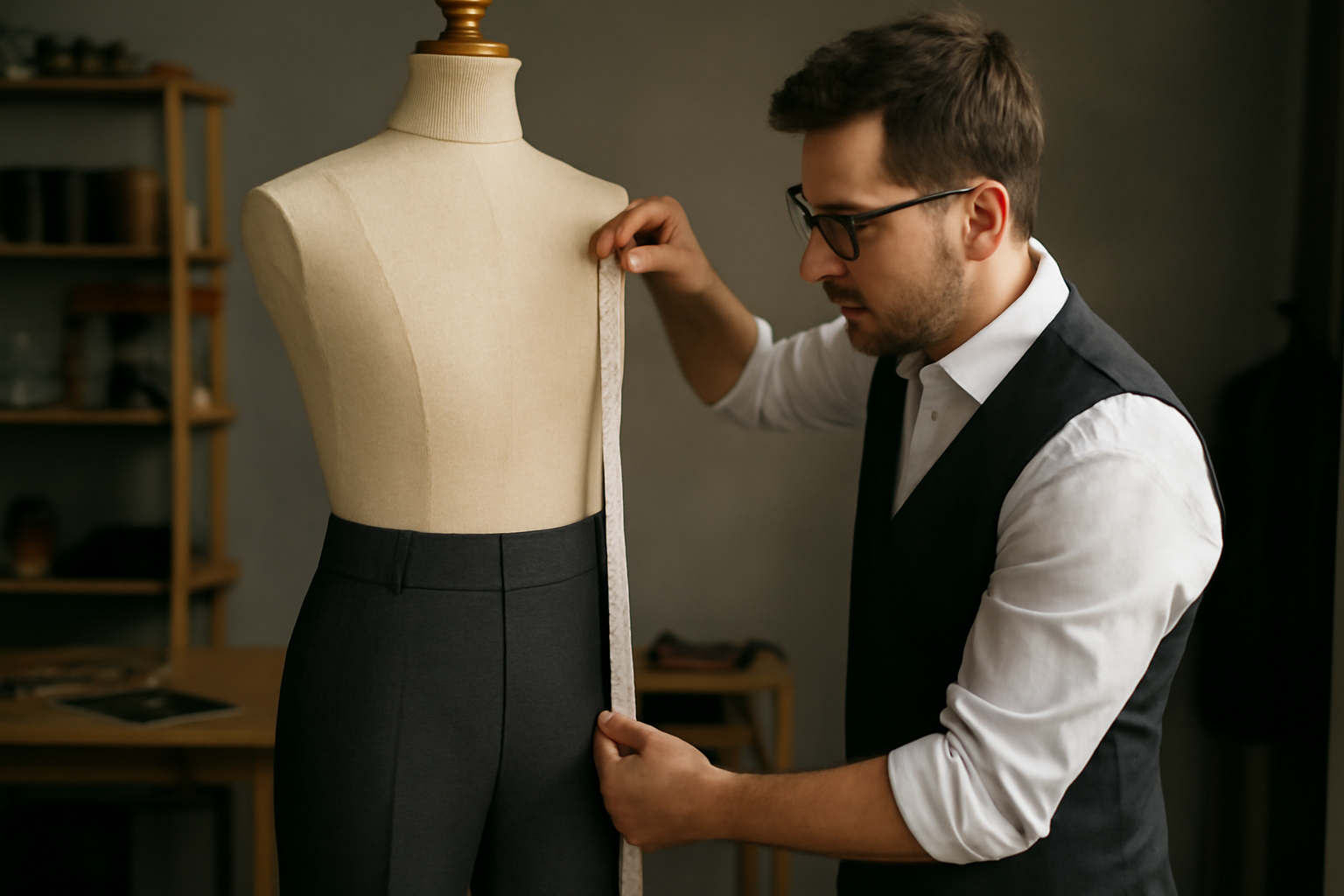 magasindemode-prix-reprise-pantalon tailleur mesurant longueur de pantalon sur mannequin