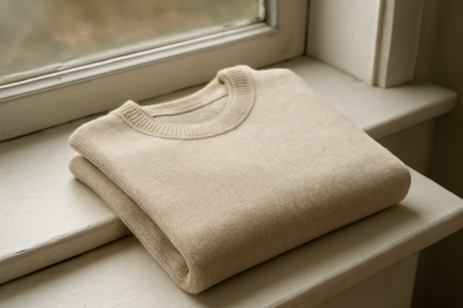magasindemode-pull-matin-frais-printemps pull leger plie sur rebord de fenetre
