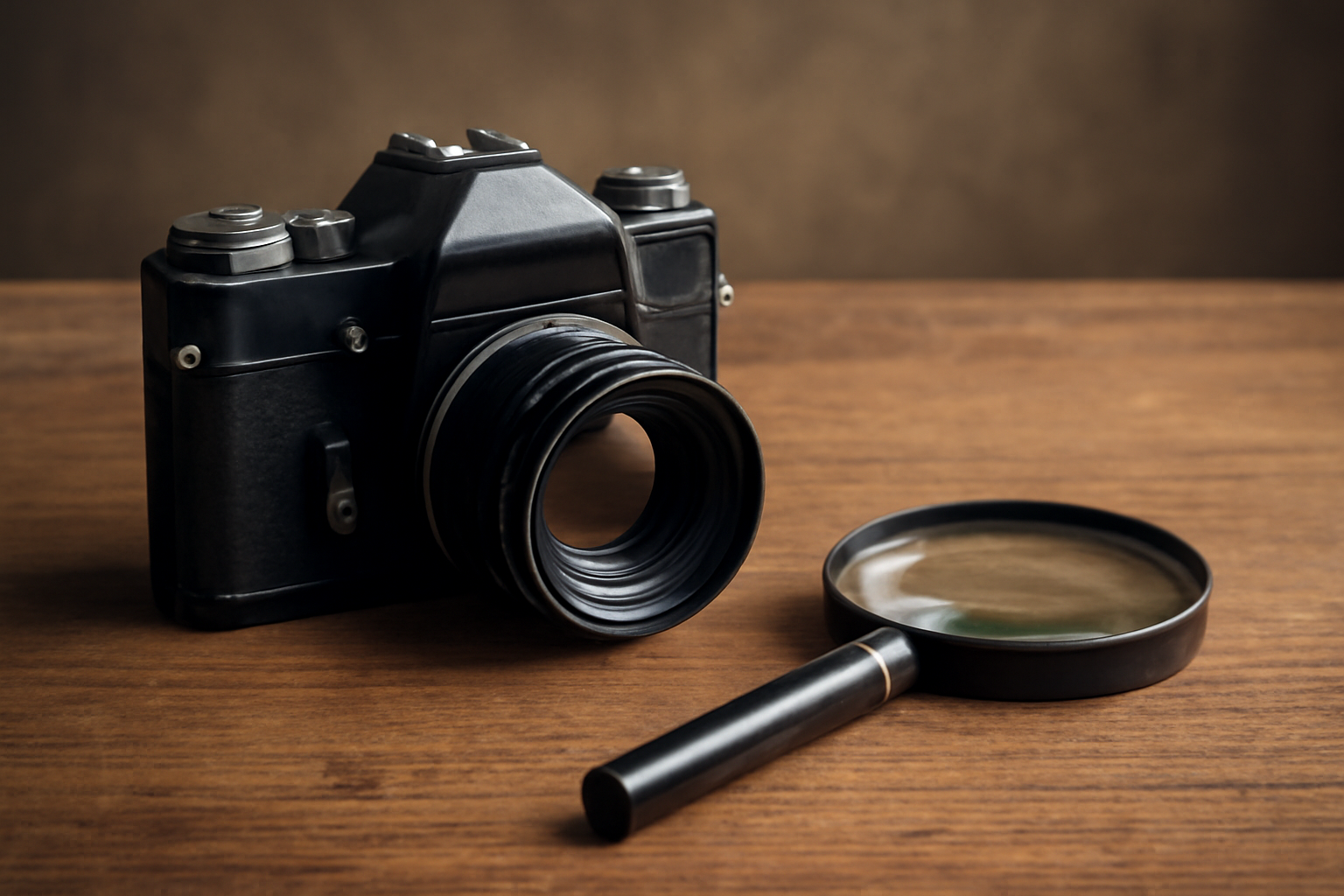 pièce vintage posée sur table avec loupe
