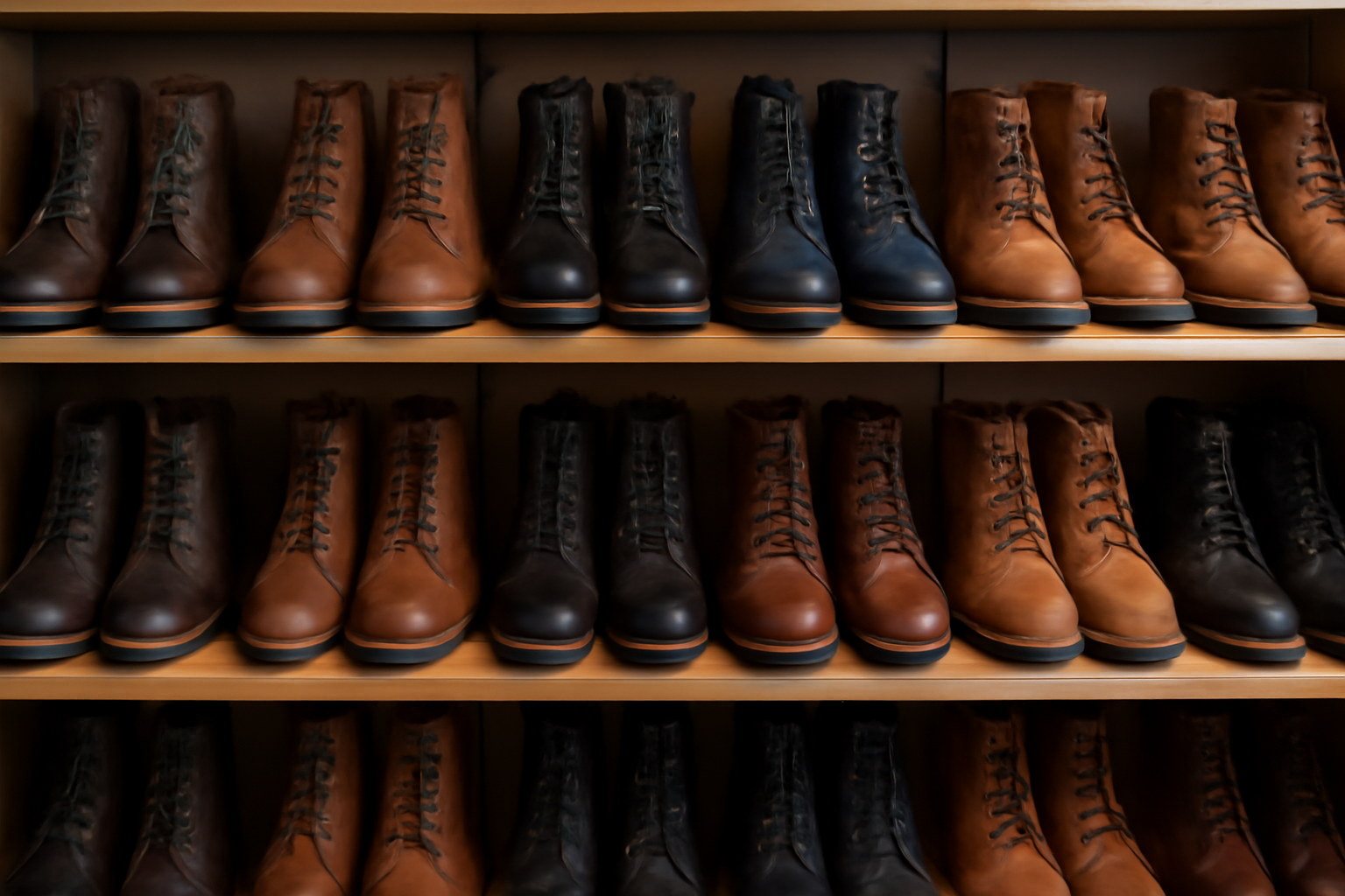 paires de bottes alignées dans une boutique