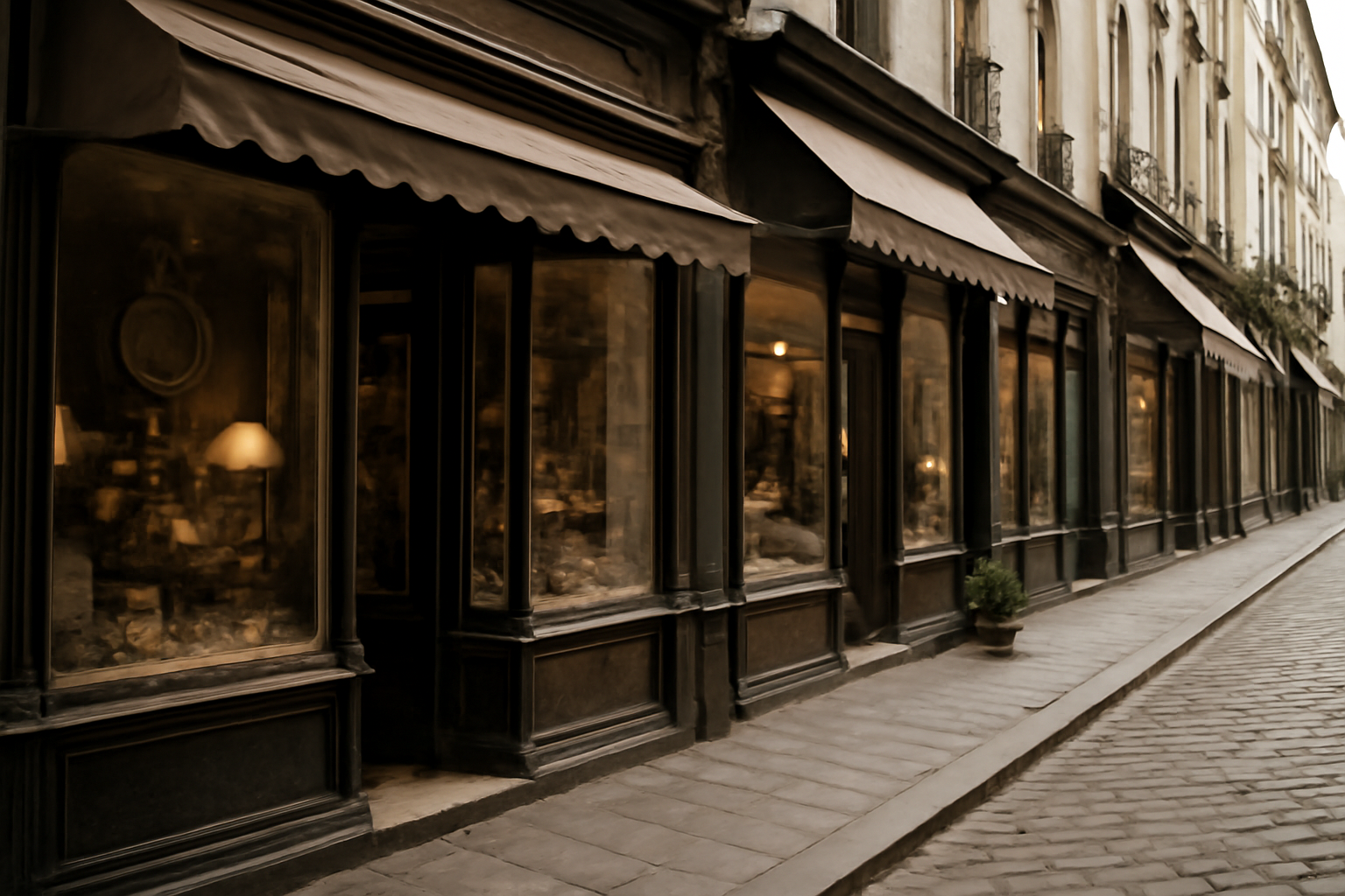 magasindemode-quartiers-shopping-vintage rue commerçante avec vitrines vintage décorées