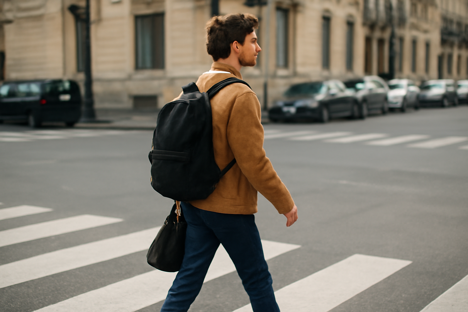 magasindemode-sac-bandouliere-ou-sac-a-dos personne traversant la rue avec sac bandoulière et sac à dos