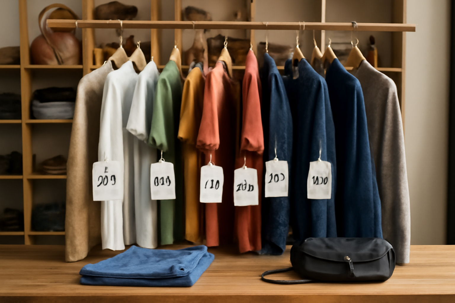 magasindemode-services-locaux-reprise-vetements comptoir de dépôt-vente avec cintres et prix